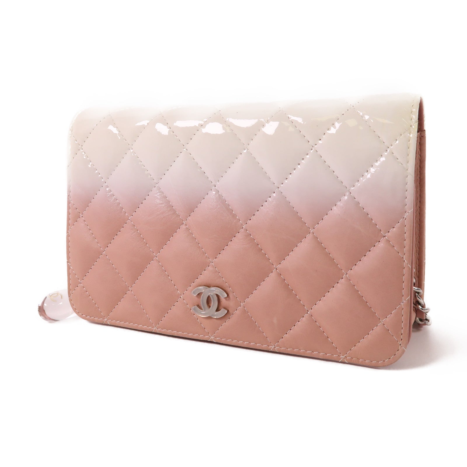 CHANEL 漆皮皮革/牛皮皮革WOC Wallet On Chain銀扣鏈帶肩背袋