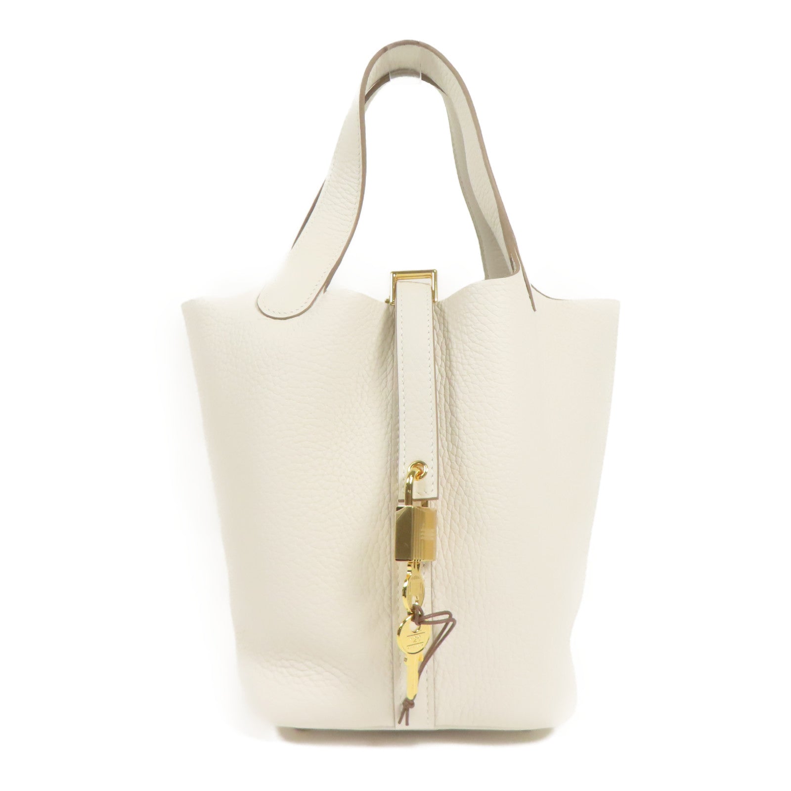 HERMES Clemence皮革Picotin PM金扣手挽袋Gris Pale