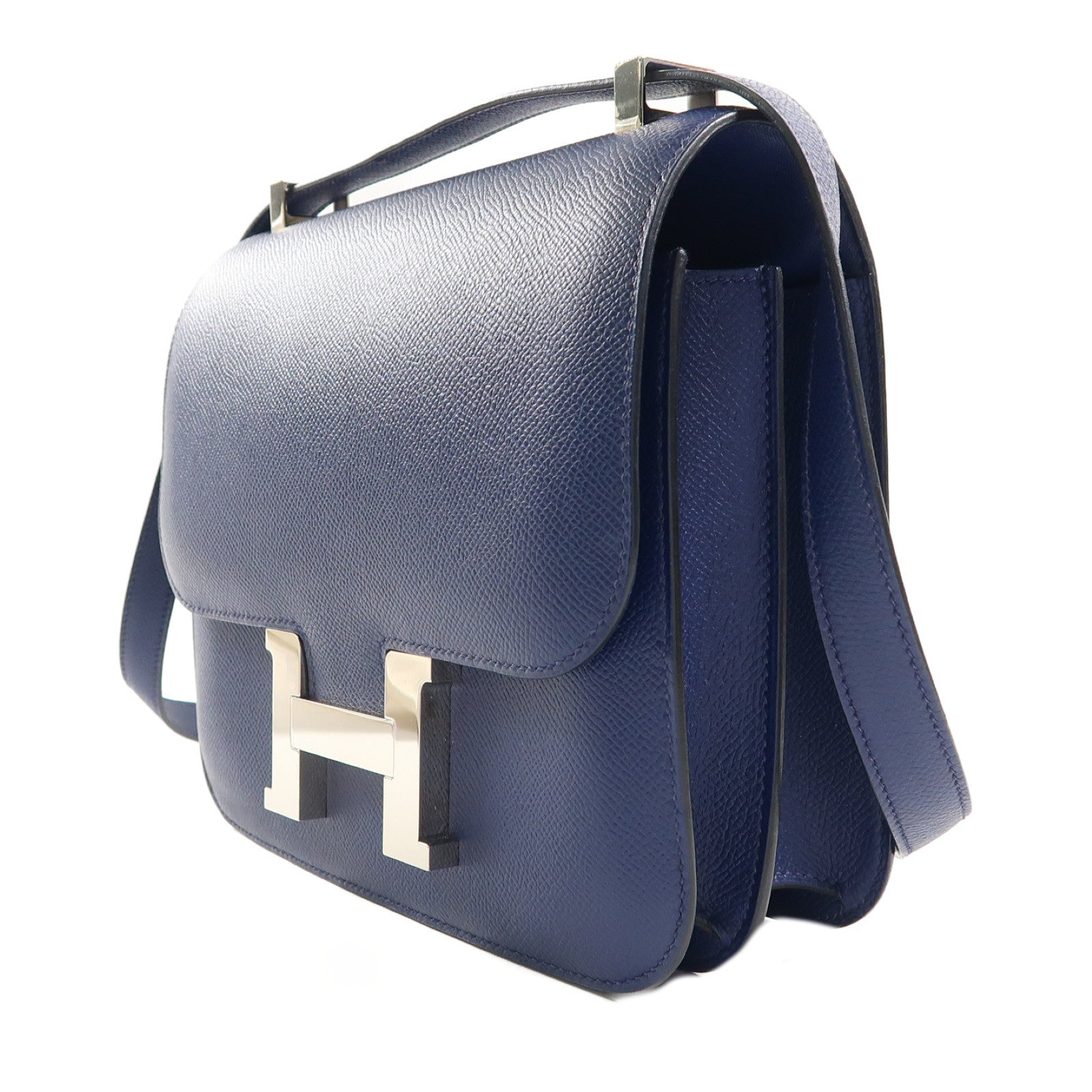 HERMES Epsom皮革Constance 24銀扣肩背袋Bleu Saphir藍色
