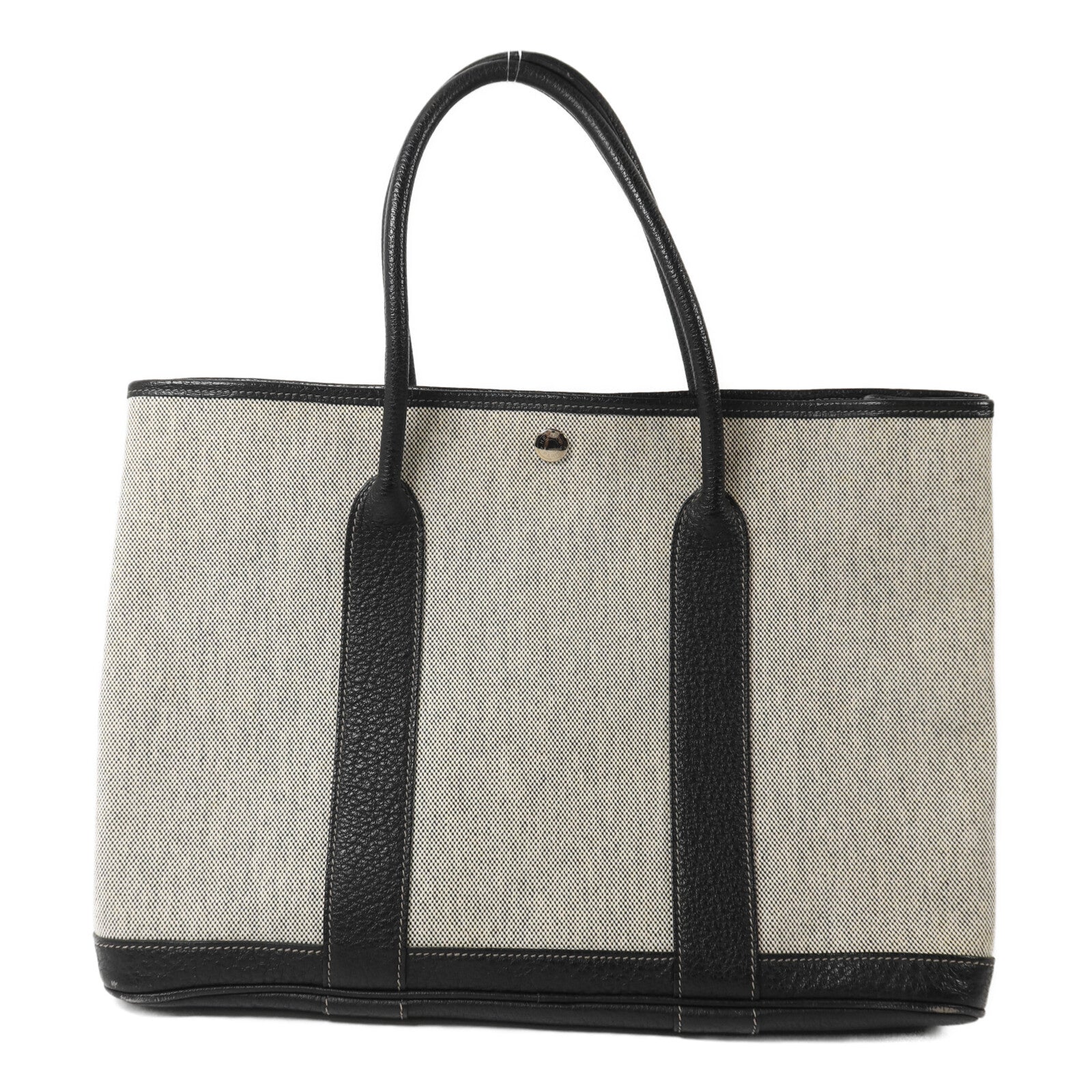 HERMES 帆布Garden Party PM手挽袋Noir/White