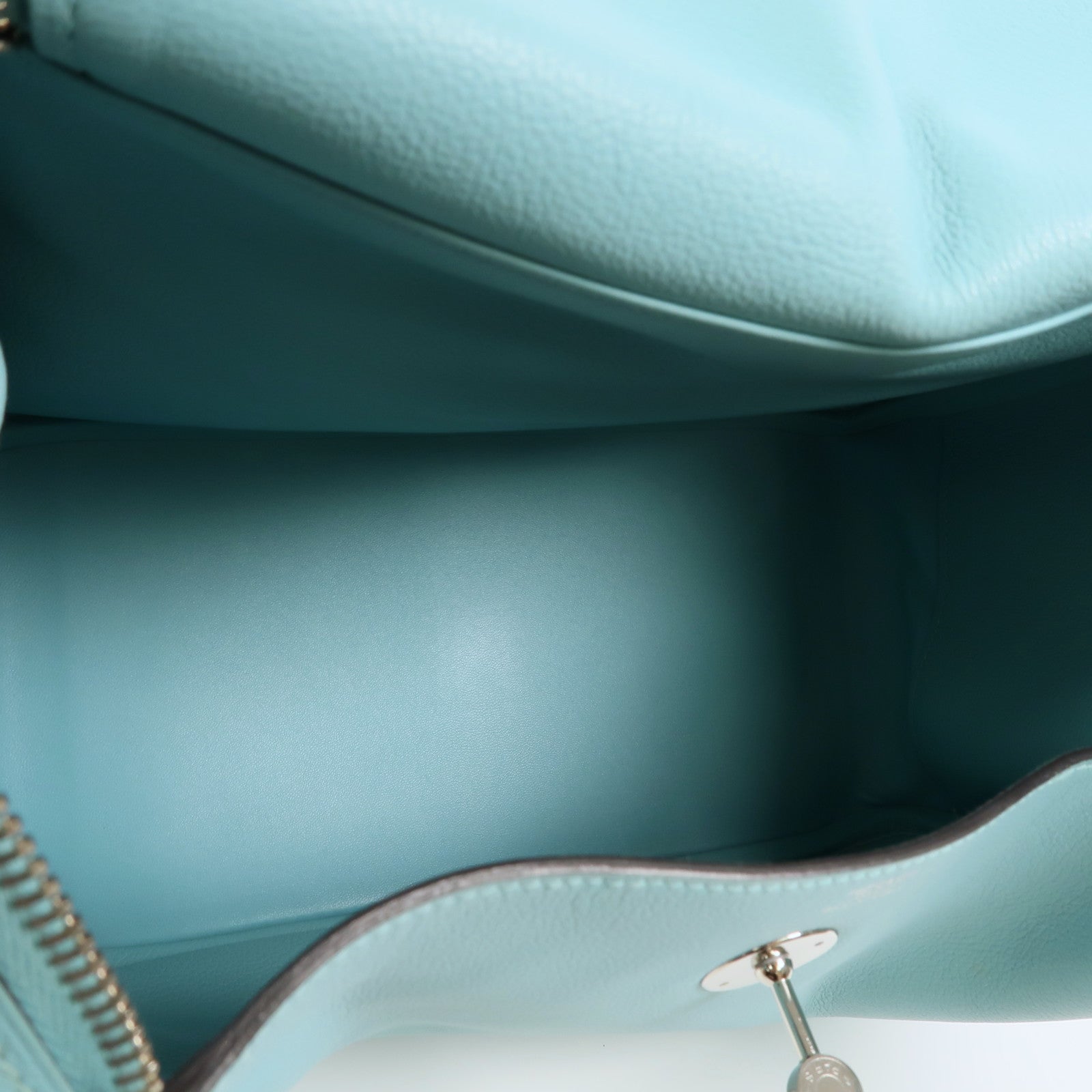 HERMES Evercolor皮革Lindy 30銀扣手挽肩背兩用袋Bleu Atoll
