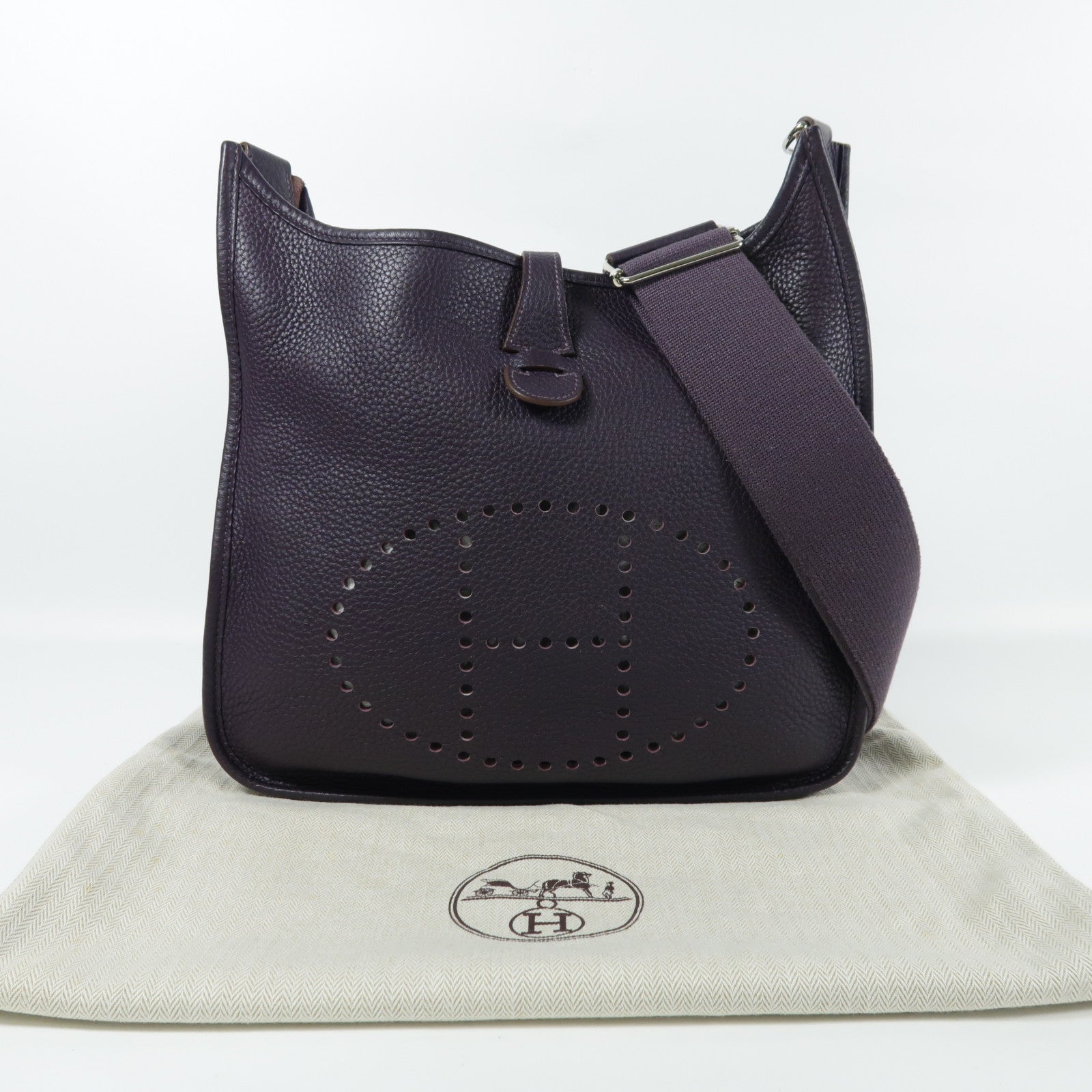 HERMES Clemence皮革Evelyne PM銀扣肩背袋Raisin