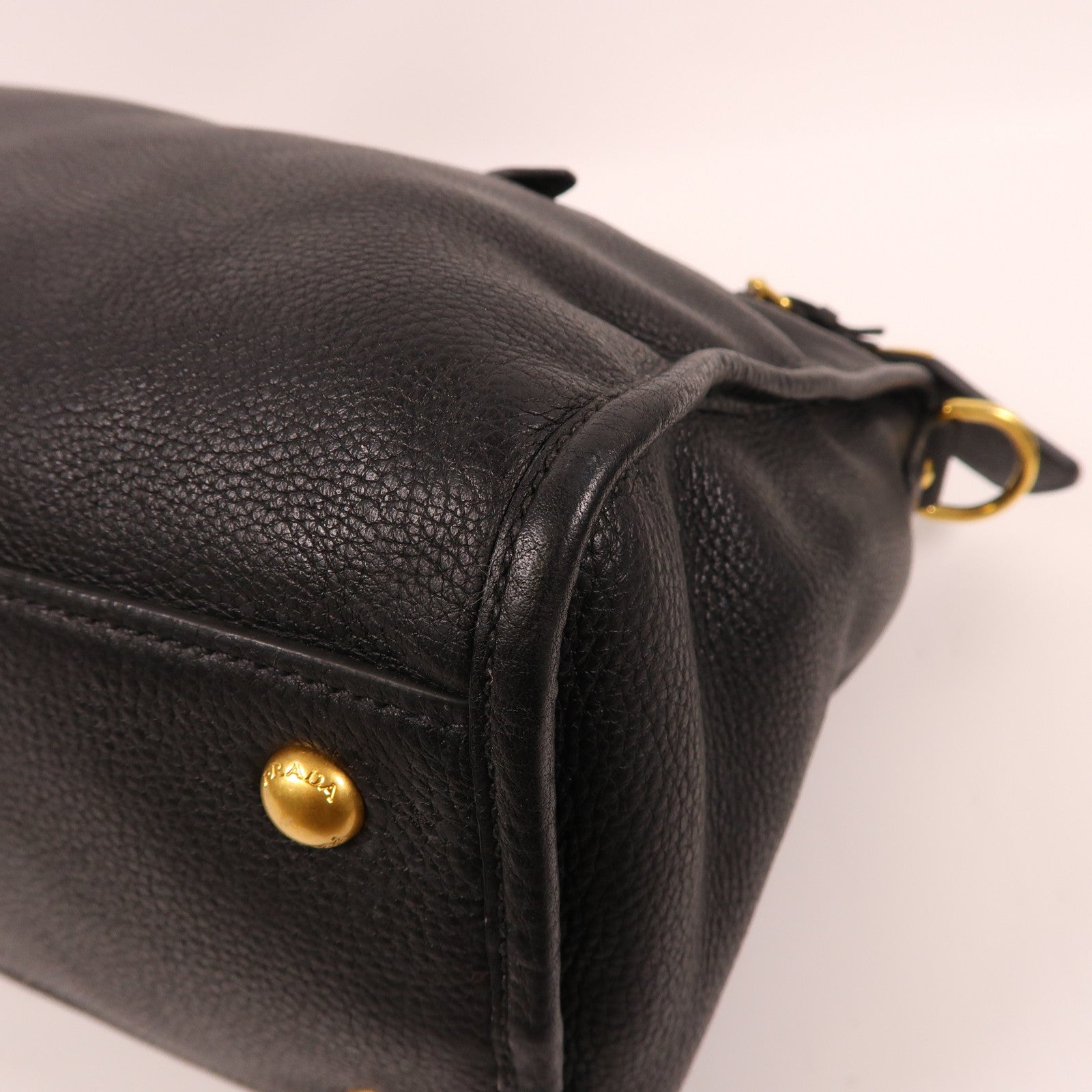 PRADA 牛皮皮革Shoulder Bag金扣手挽肩背兩用袋黑色