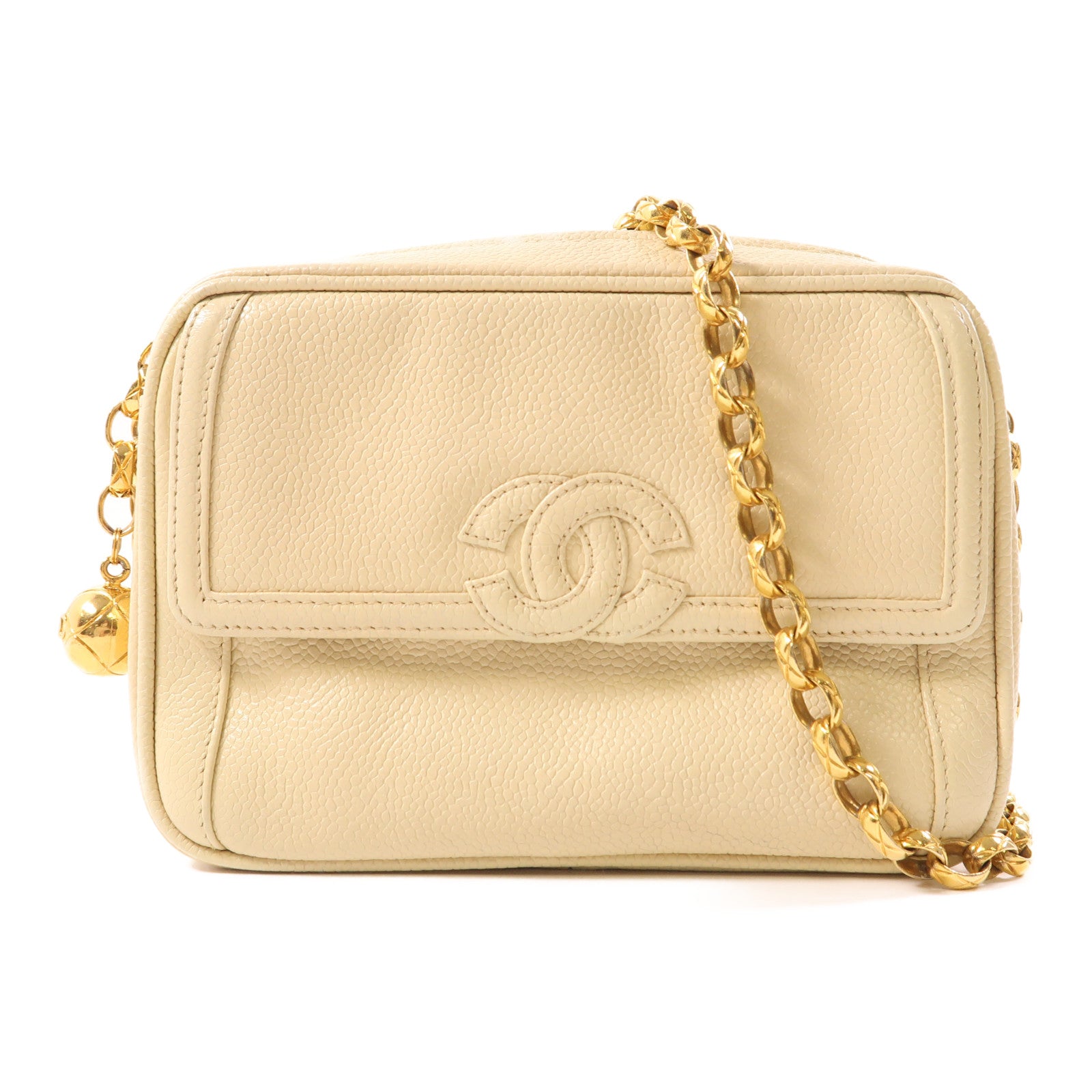 CHANEL 牛皮皮革Chain Shoulder金扣鏈帶肩背袋