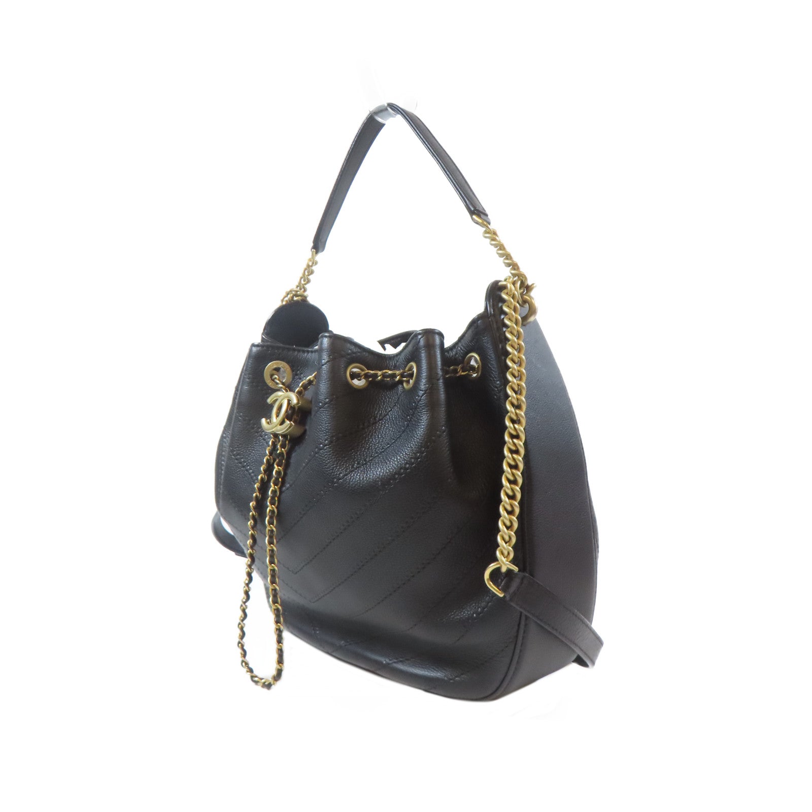 CHANEL 【激減優惠】菱格牛皮皮革2way Shoulder Bag金扣鏈帶手挽肩背兩用袋黑色
