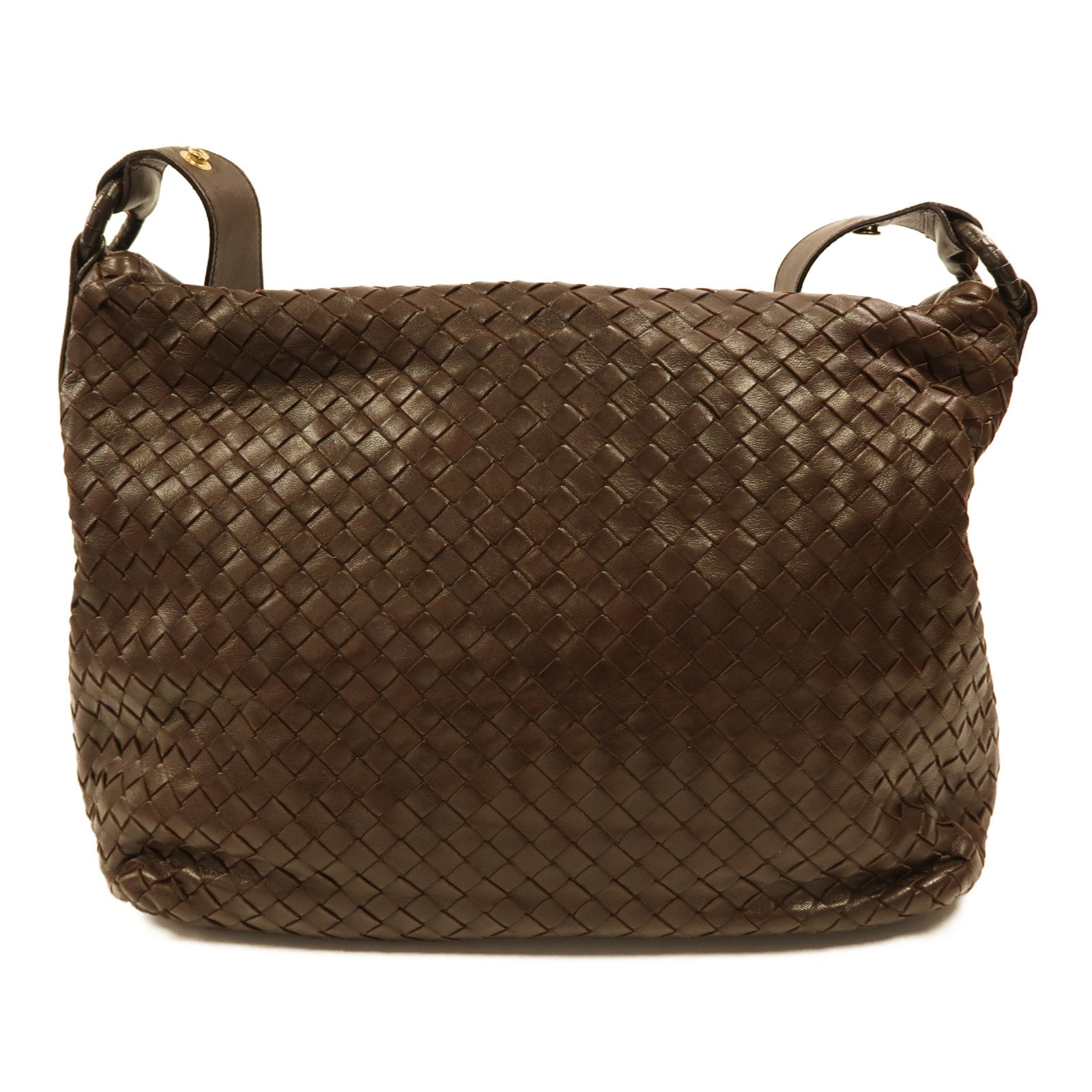 BOTTEGA VENETA 織紋皮革Shoulder Bag金扣肩背袋啡色
