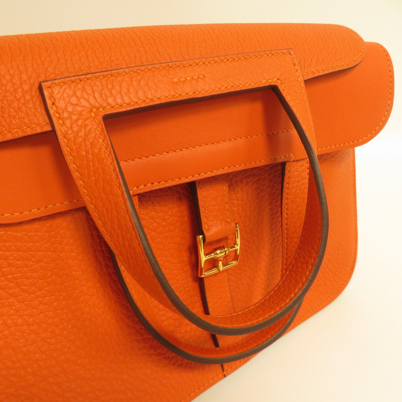 HERMES 【激減優惠】Clemence皮革Halzan 25金扣手挽肩背兩用袋橙色