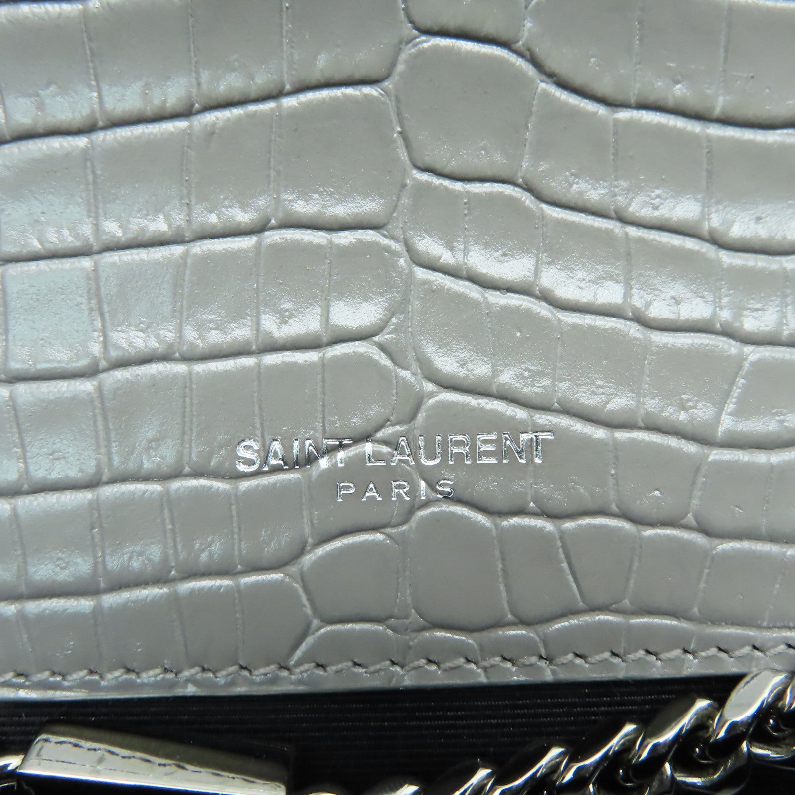 SAINT LAURENT 【激減優惠】牛皮皮革Medium Kate銀扣鏈帶肩背袋灰色