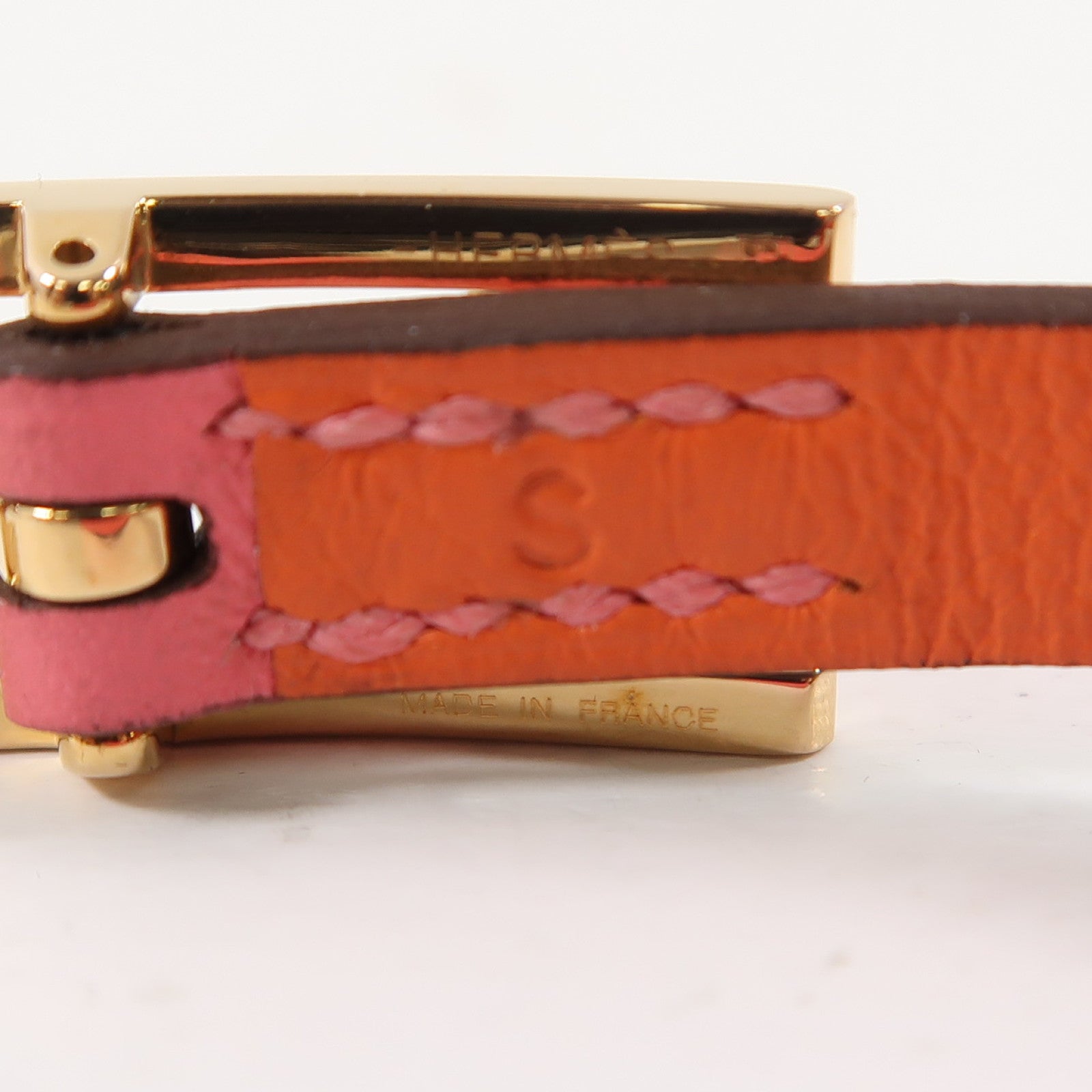 HERMES Swift皮革Hapi Bracelet金扣手鏈粉紅色