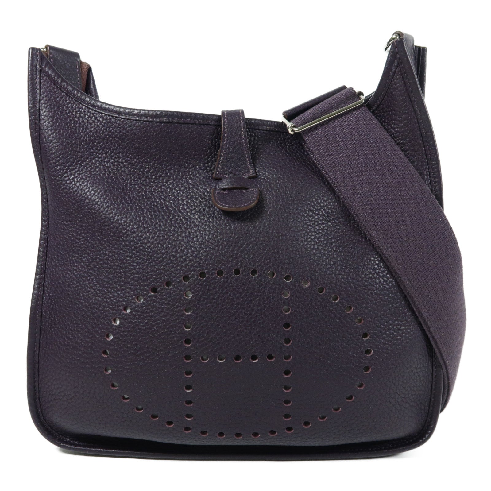 HERMES Clemence皮革Evelyne PM銀扣肩背袋Raisin