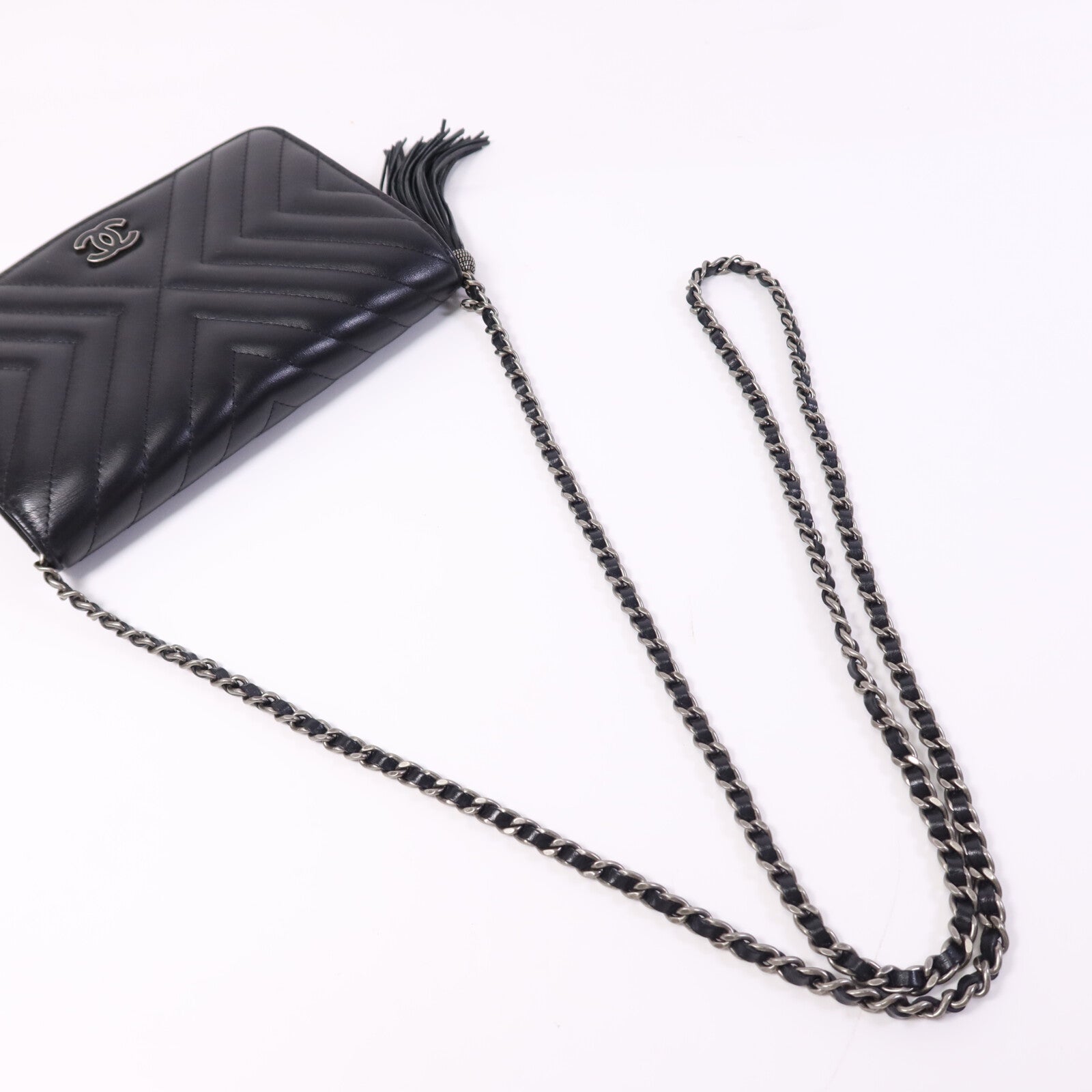 CHANEL 【激減優惠】牛皮皮革WOC Wallet On Chain銀扣鏈帶肩背袋