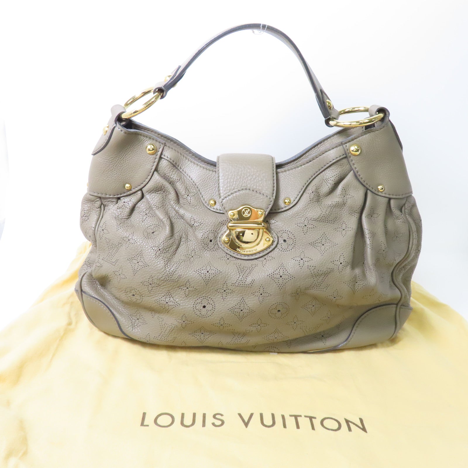 LOUIS VUITTON Monogram Mahina Solar金扣肩背袋灰色