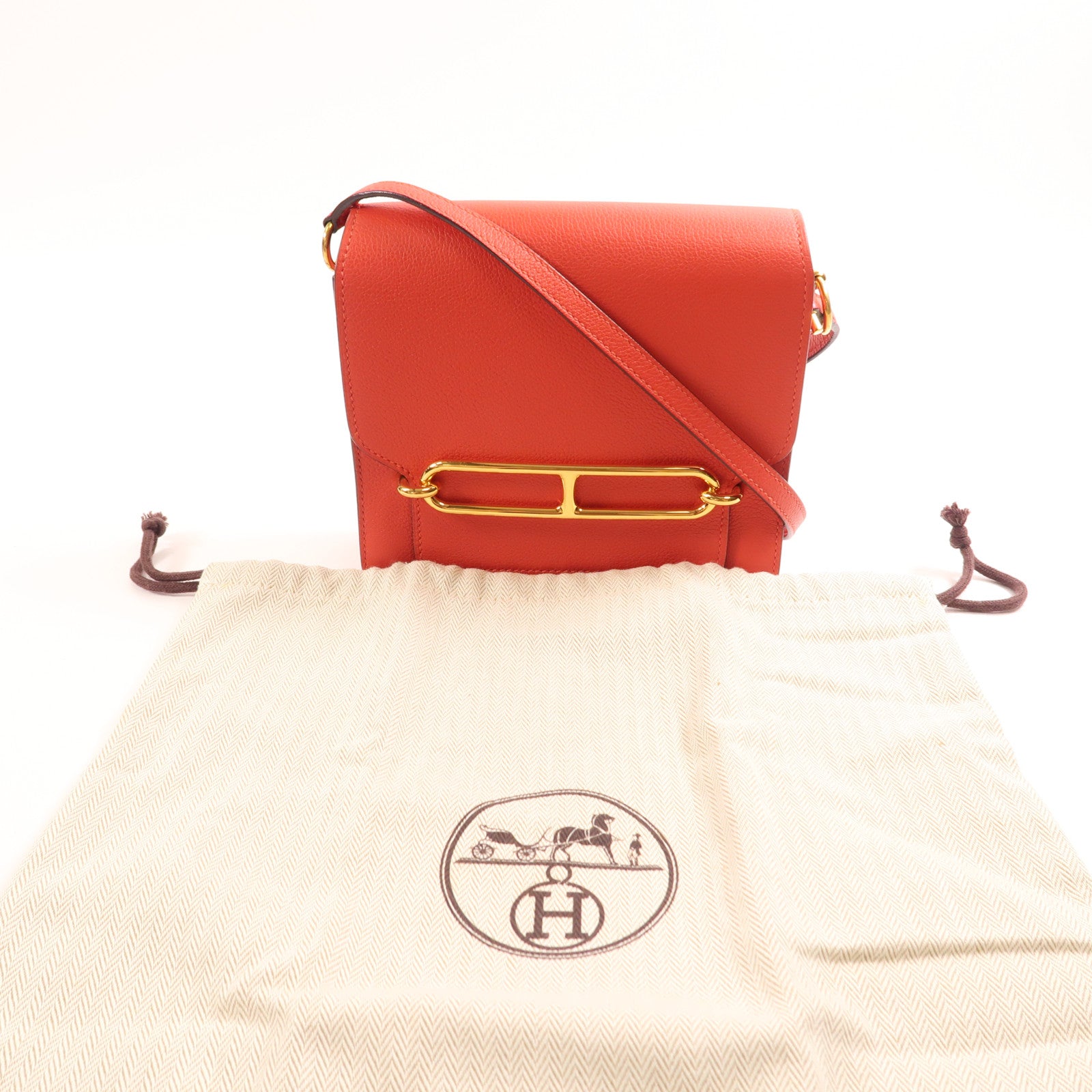 HERMES Evercolor皮革Roulis Mini金扣肩背袋Rouge Tomate