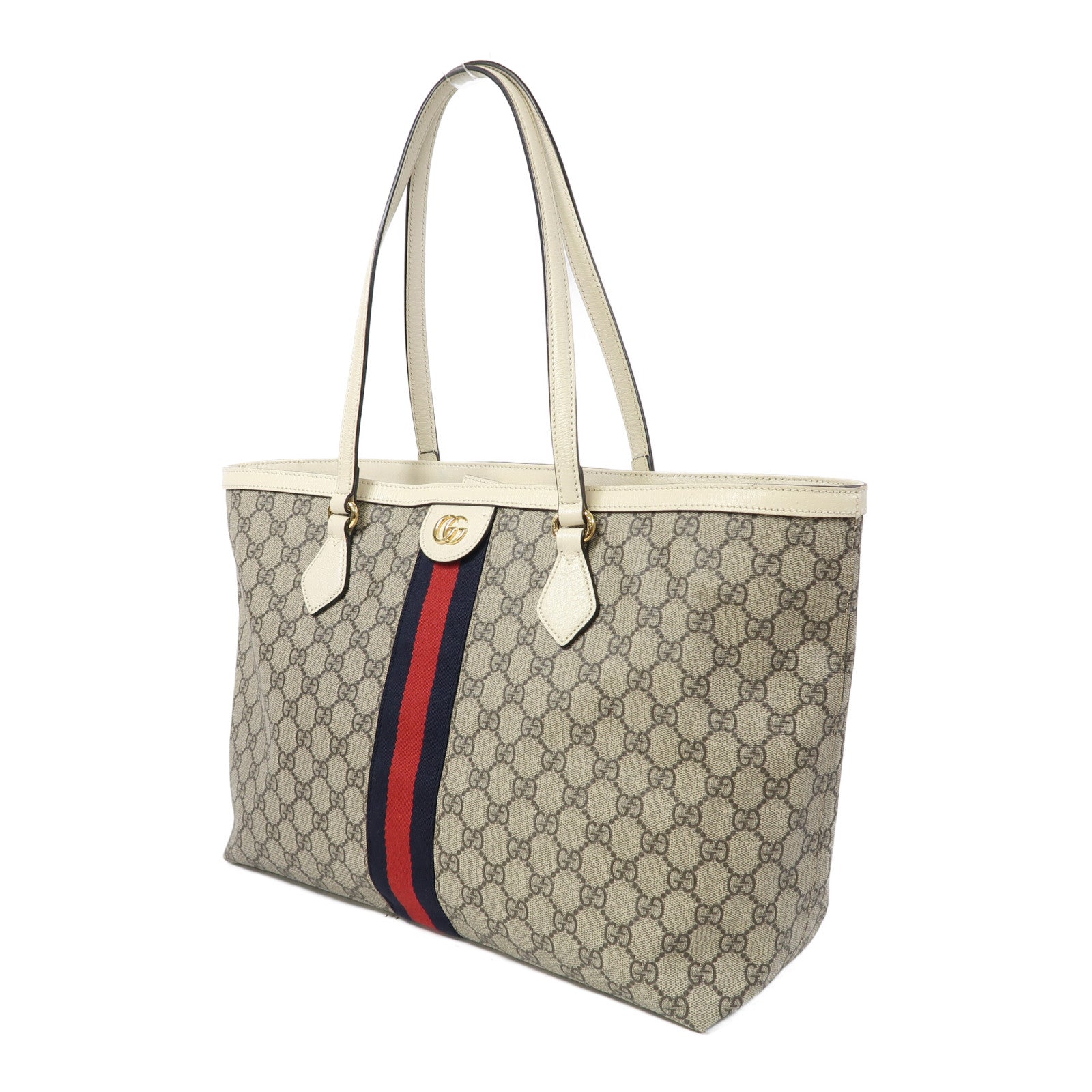 GUCCI 塗層帆布Ophidia金扣肩背袋啡色/白色
