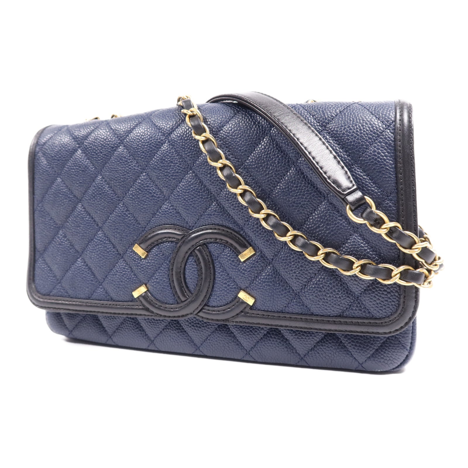 CHANEL 牛皮皮革Filigree Chain Bag金扣鏈帶肩背袋
