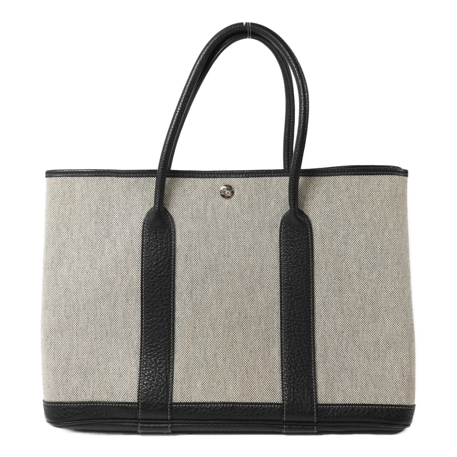 HERMES 帆布Garden Party PM手挽袋Noir/White
