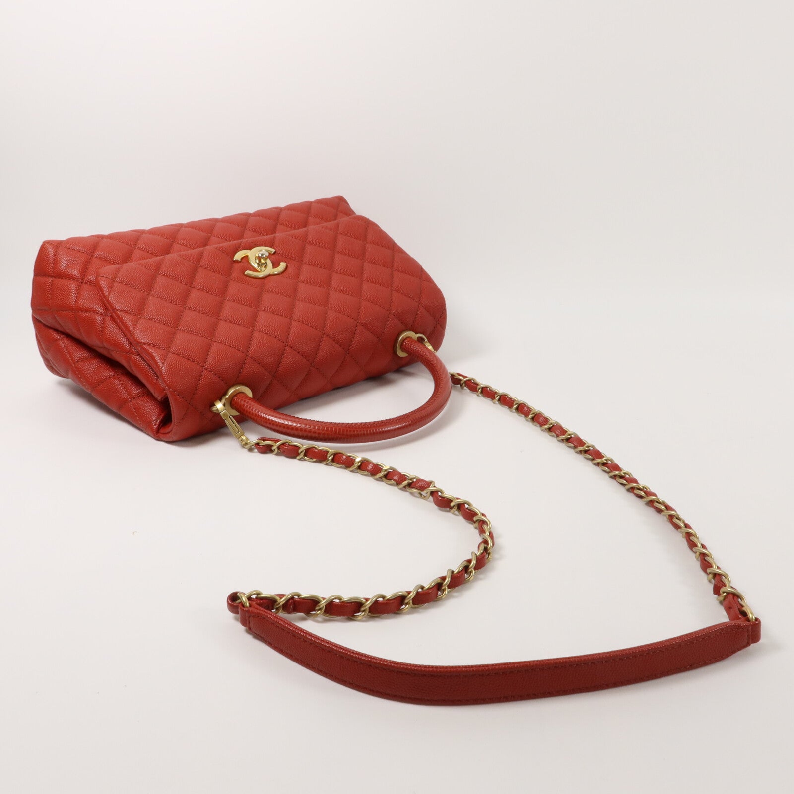 CHANEL 牛皮皮革Coco Handle Medium鏈帶手挽肩背兩用袋