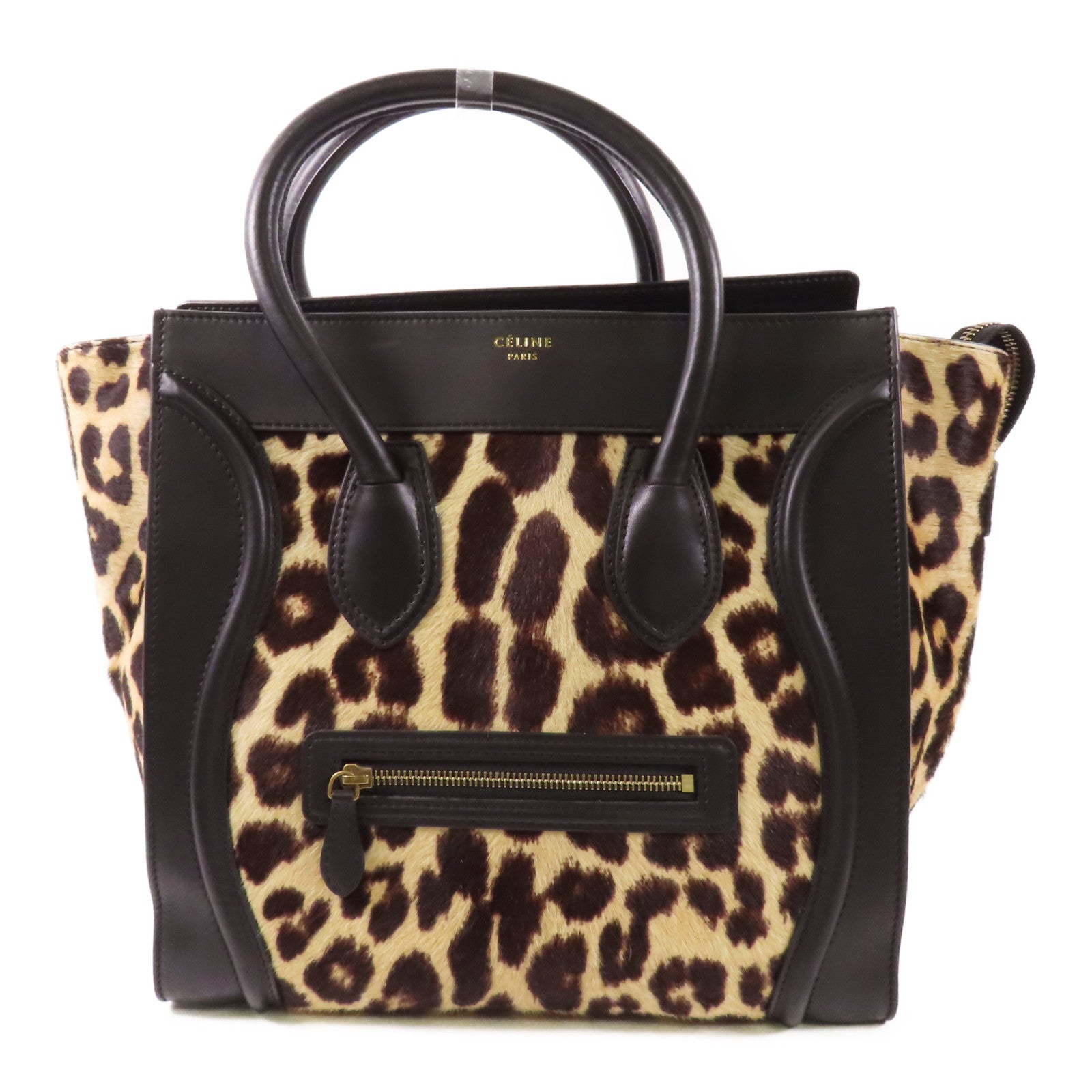 CELINE 牛皮皮革/馬毛Micro Luggage金扣手挽袋