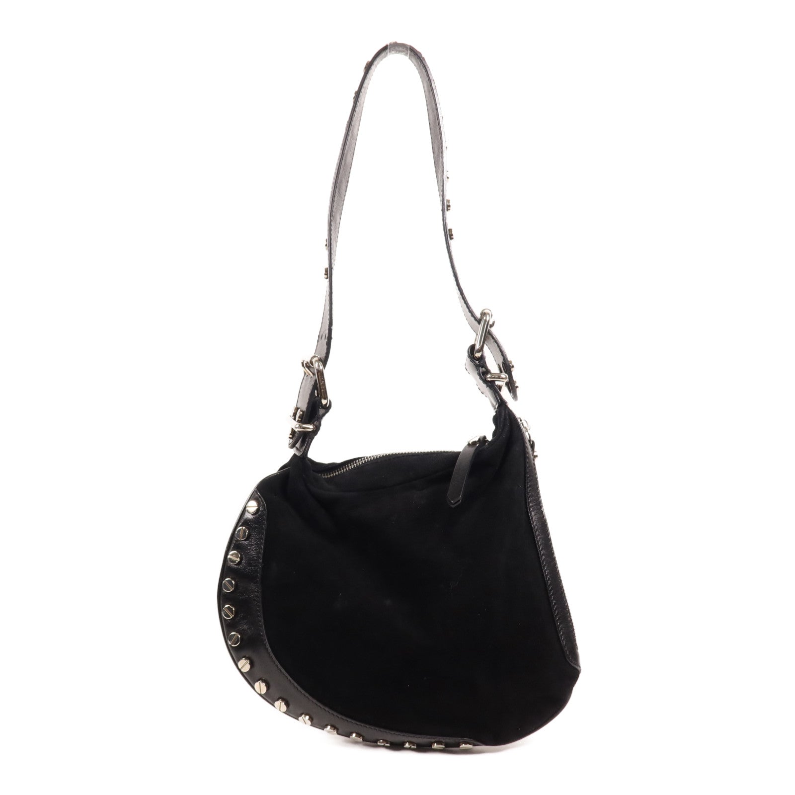 FENDI 麂皮皮革Shoulder Bag銀扣肩背袋