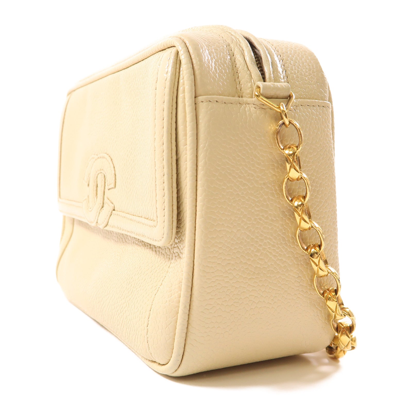 CHANEL 牛皮皮革Chain Shoulder金扣鏈帶肩背袋