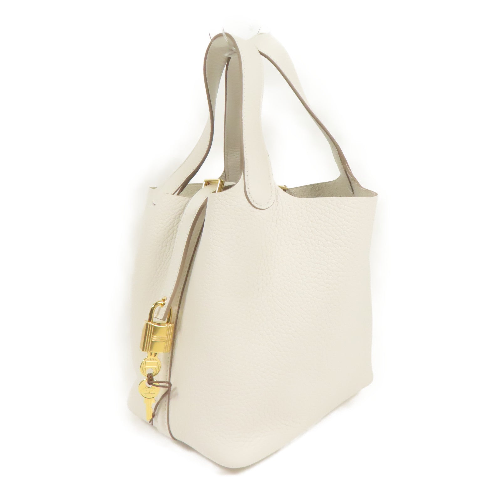 HERMES Clemence皮革Picotin PM金扣手挽袋Gris Pale