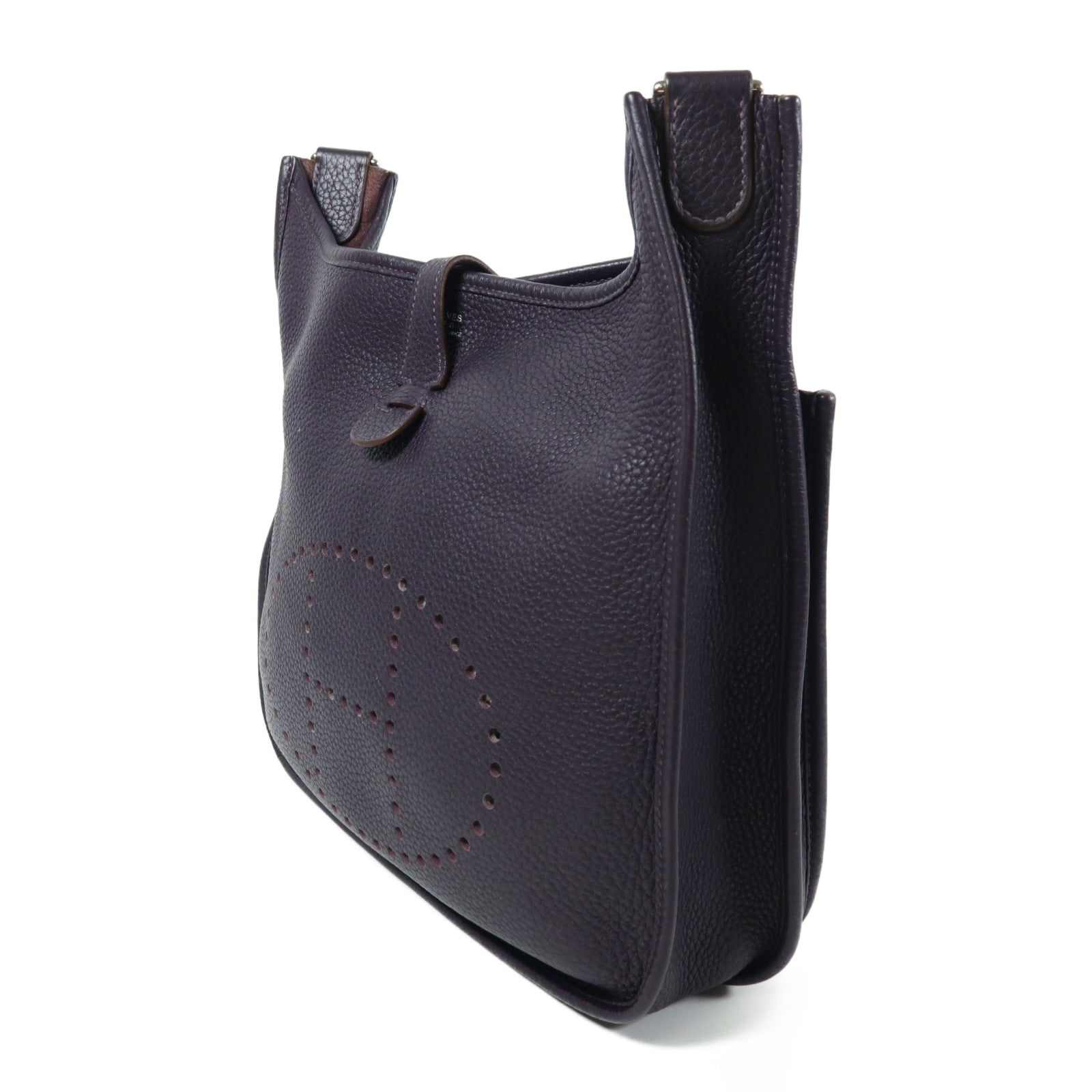HERMES Clemence皮革Evelyne PM銀扣肩背袋Raisin