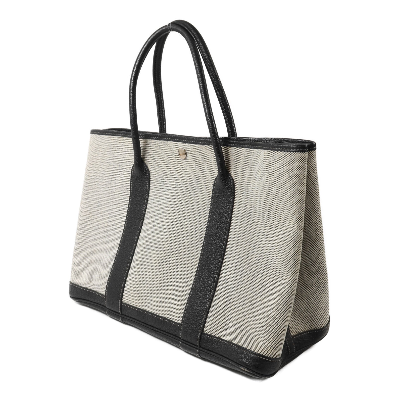 HERMES 帆布Garden Party PM手挽袋Noir/White