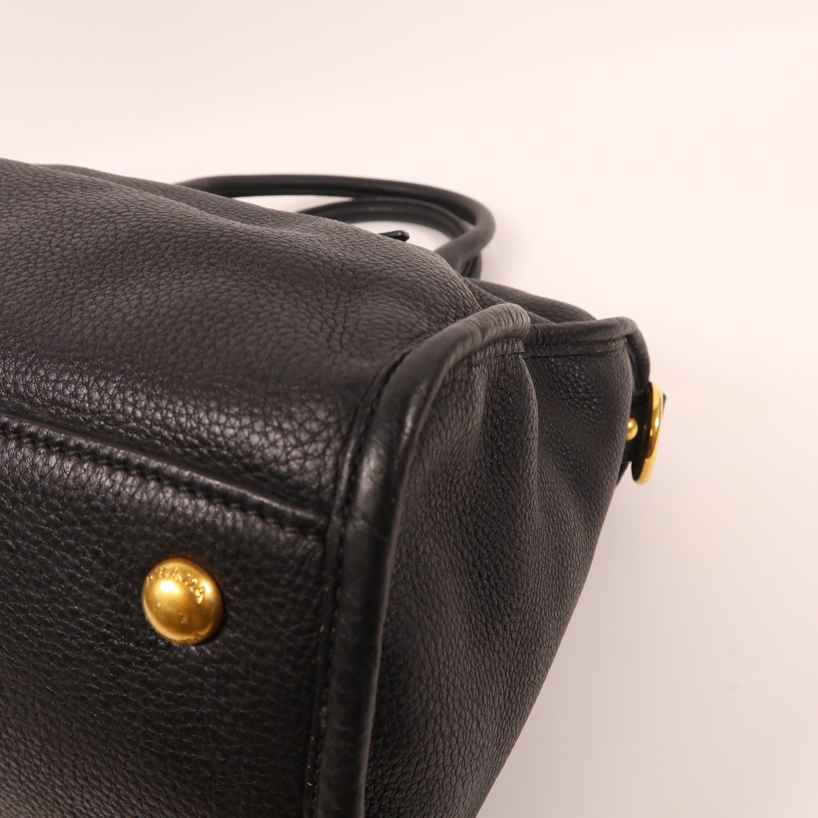 PRADA 牛皮皮革Shoulder Bag金扣手挽肩背兩用袋黑色