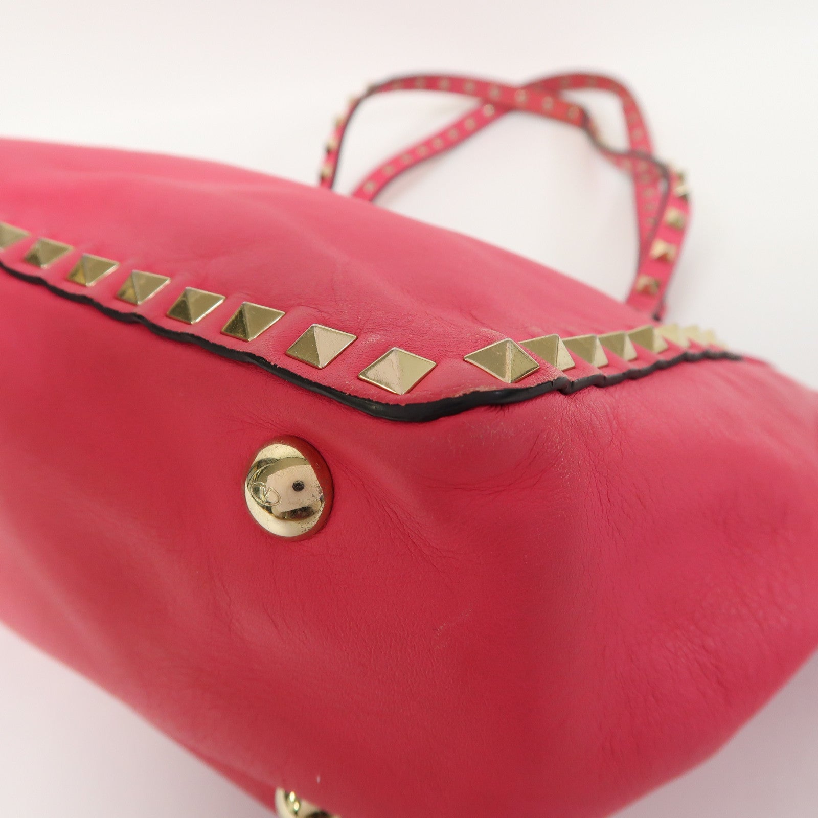 Valentino 牛皮皮革Shoulder Bag金扣手挽肩背兩用袋粉紅色