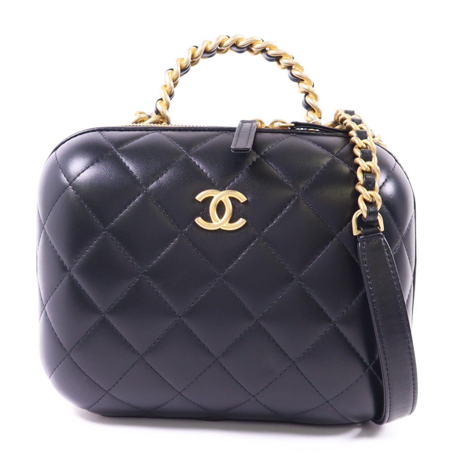 CHANEL 牛皮皮革CC Bubble Top Handle Vanity Case金扣手挽肩背兩用袋