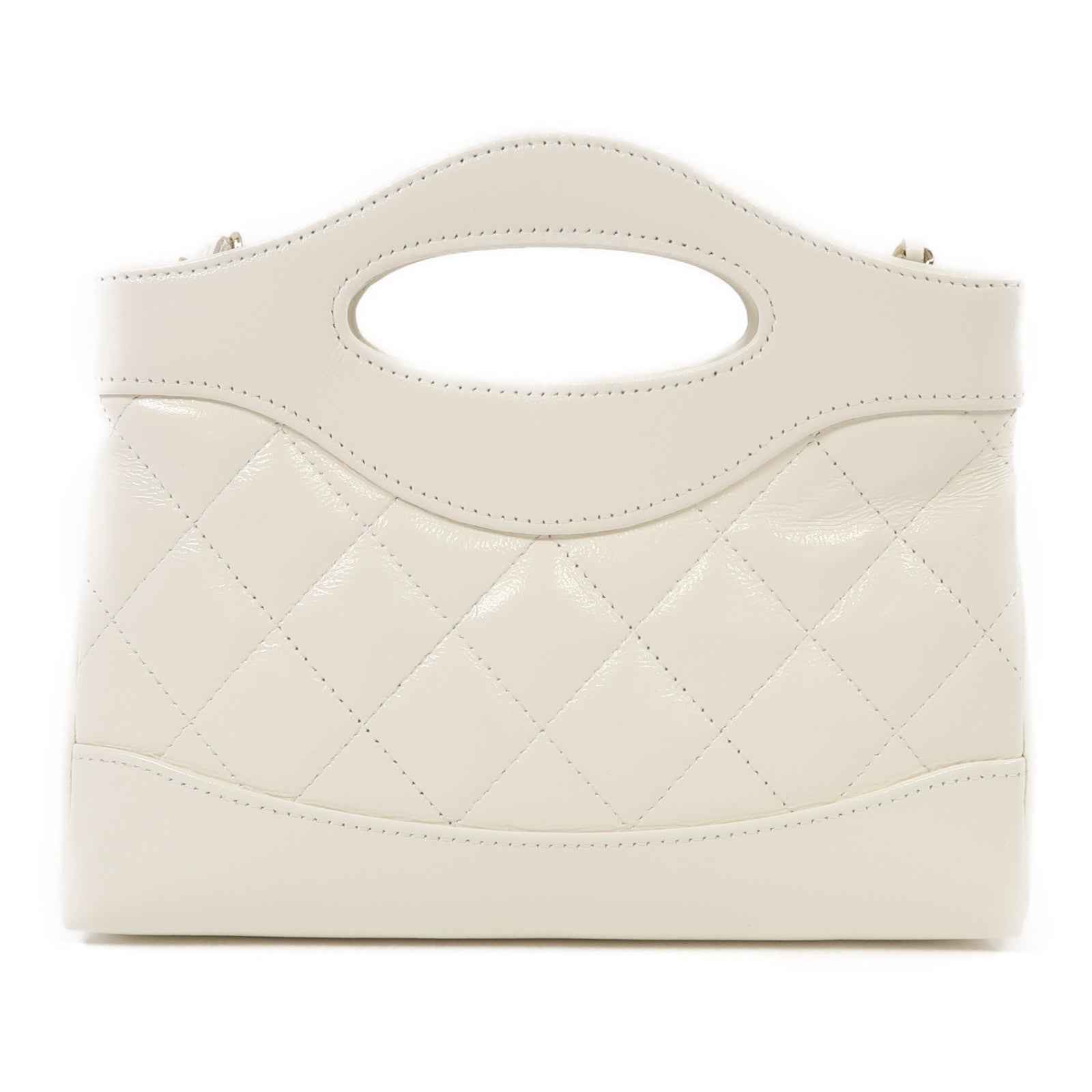 CHANEL 菱格牛皮皮革Shoulder Bag金扣鏈帶肩背袋白色