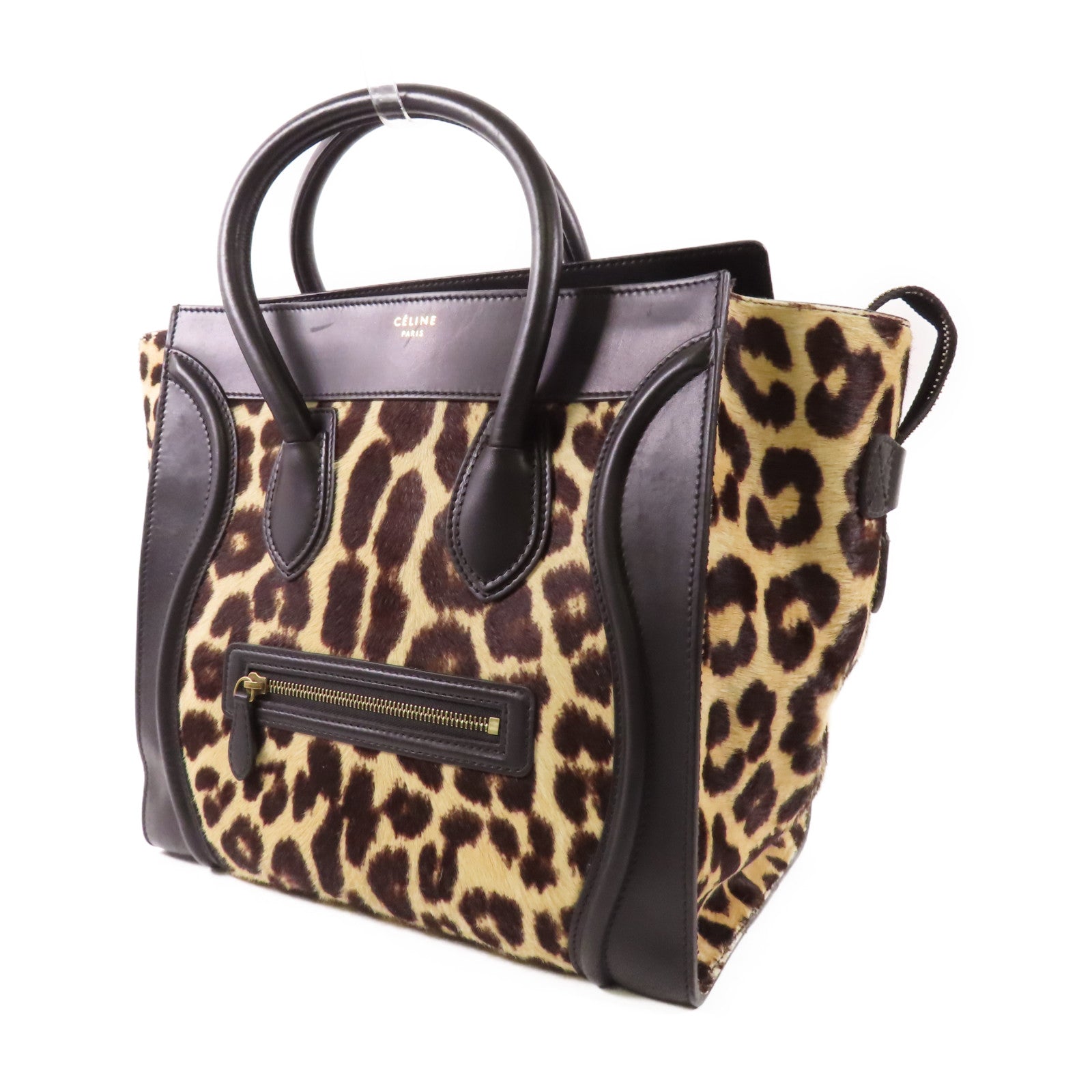 CELINE 牛皮皮革/馬毛Micro Luggage金扣手挽袋