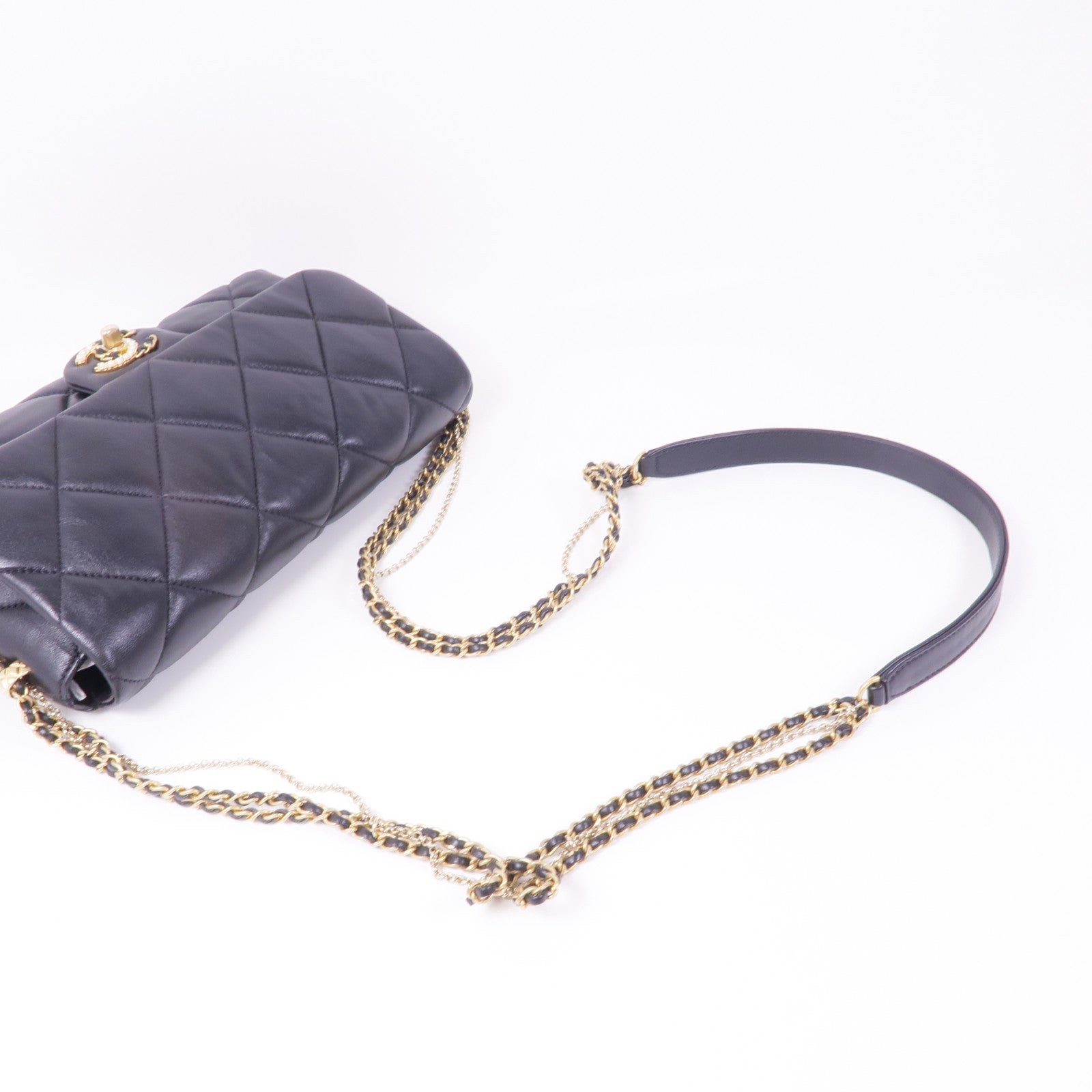 CHANEL 羊皮皮革Chain Shoulder Bag金扣鏈帶肩背袋