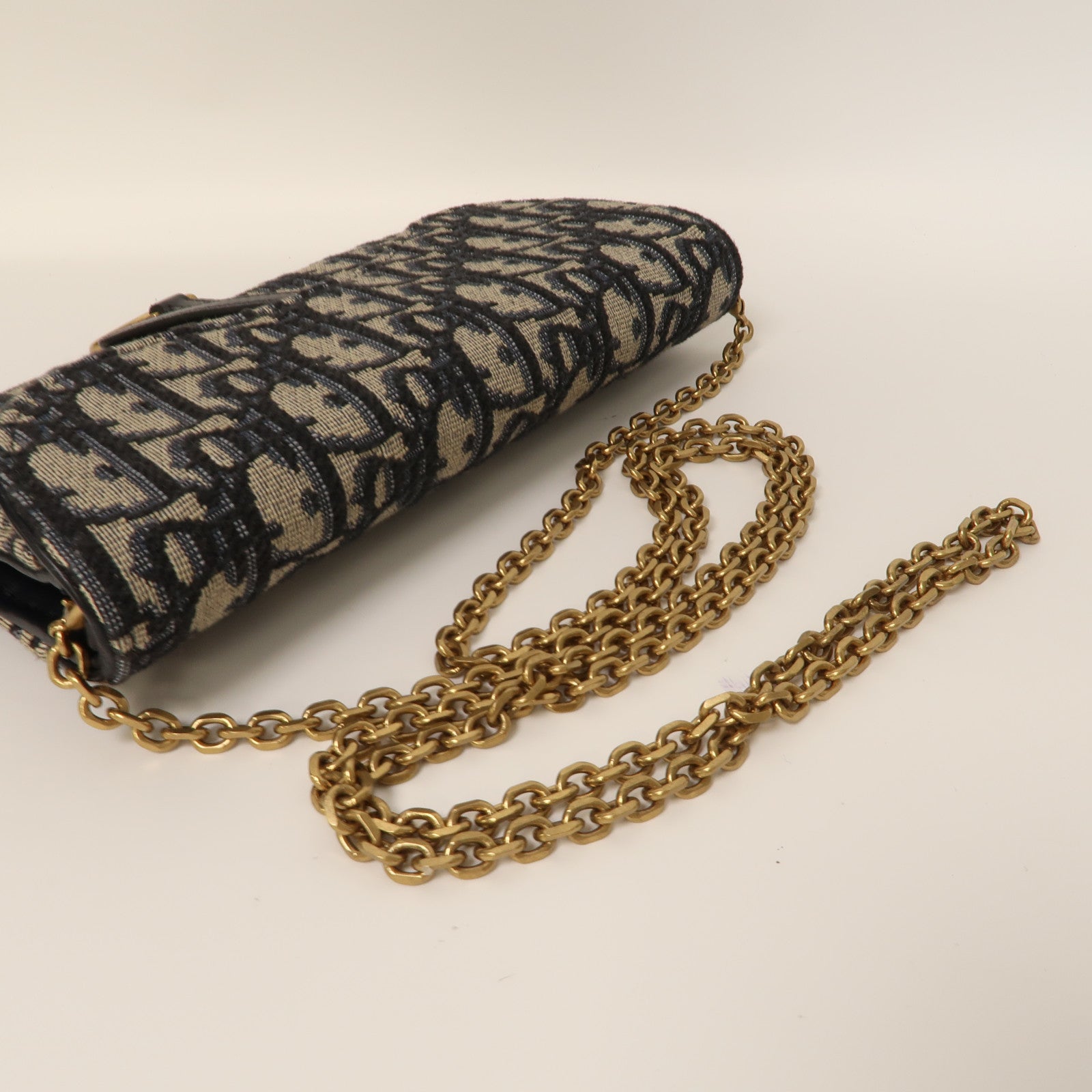 Dior 帆布Shoulder Bag金扣鏈帶肩背袋藍色/米色