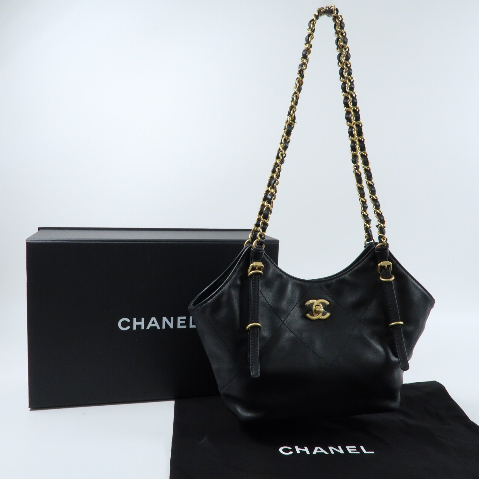 CHANEL 【激減優惠】牛皮皮革Small Chain Tote金扣鏈帶手挽袋