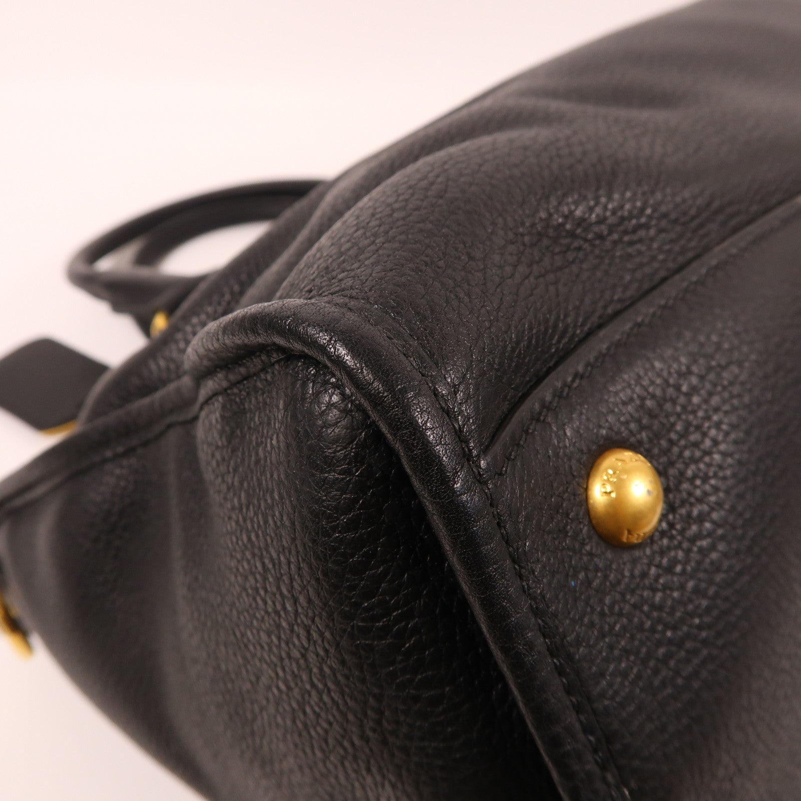 PRADA 牛皮皮革Shoulder Bag金扣手挽肩背兩用袋黑色