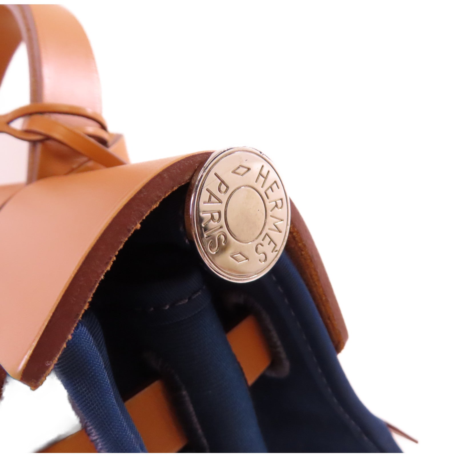 HERMES 帆布Herbag PM 2Way Shoulder Bag銀扣手挽肩背兩用袋馬爾他藍色/啡色