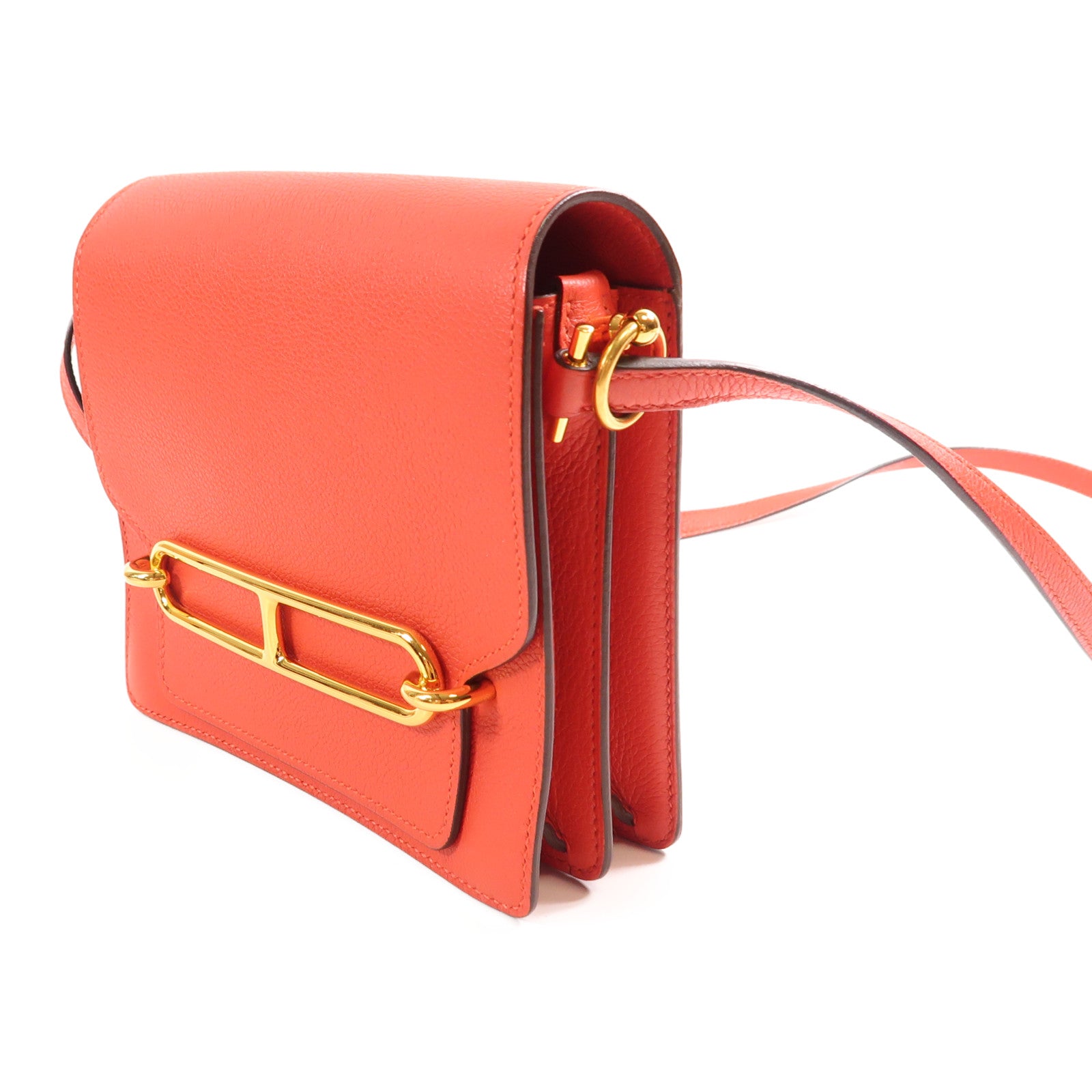 HERMES Evercolor皮革Roulis Mini金扣肩背袋Rouge Tomate