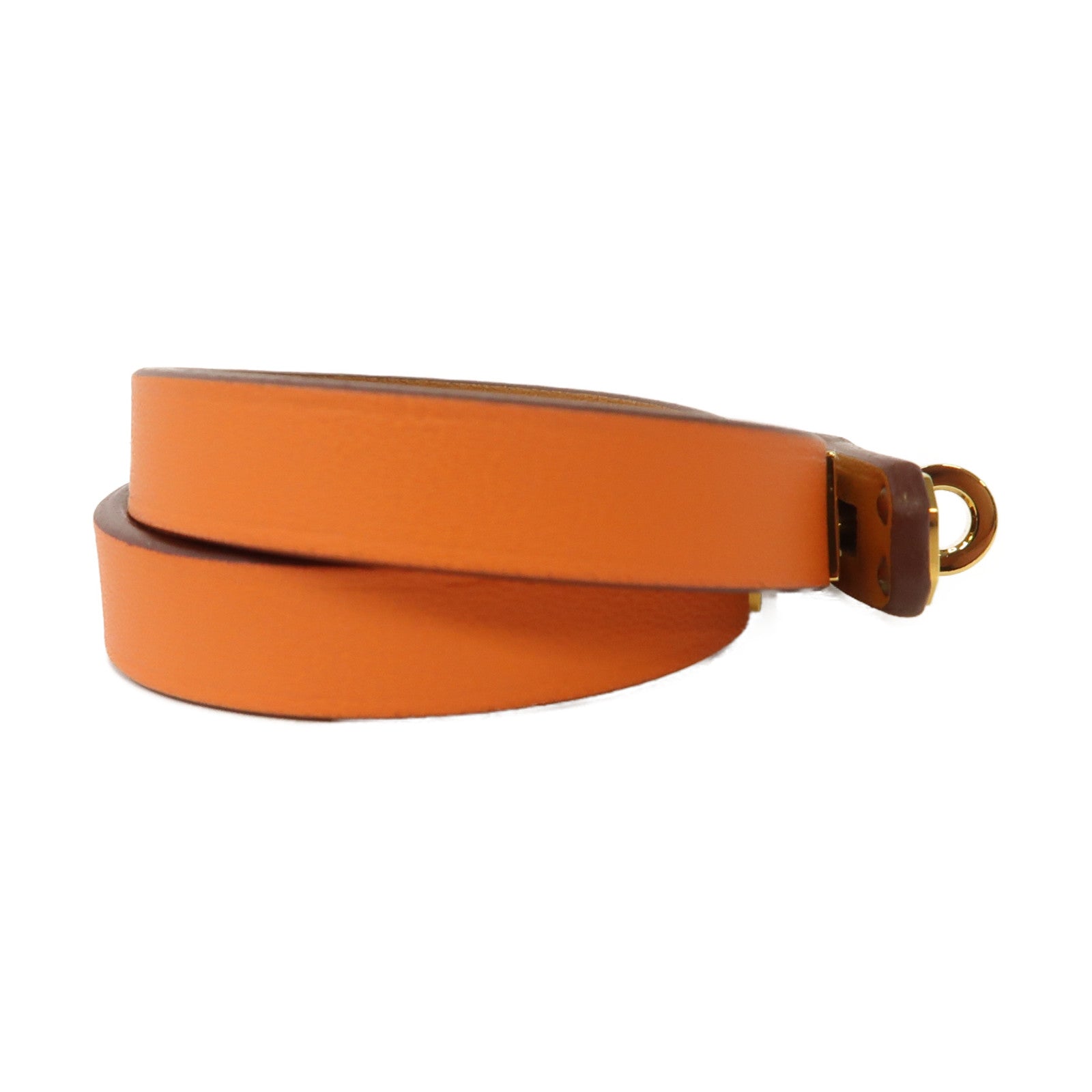 HERMES Swift皮革Mini Kelly Double Tour Bracelet金扣手鏈橙色