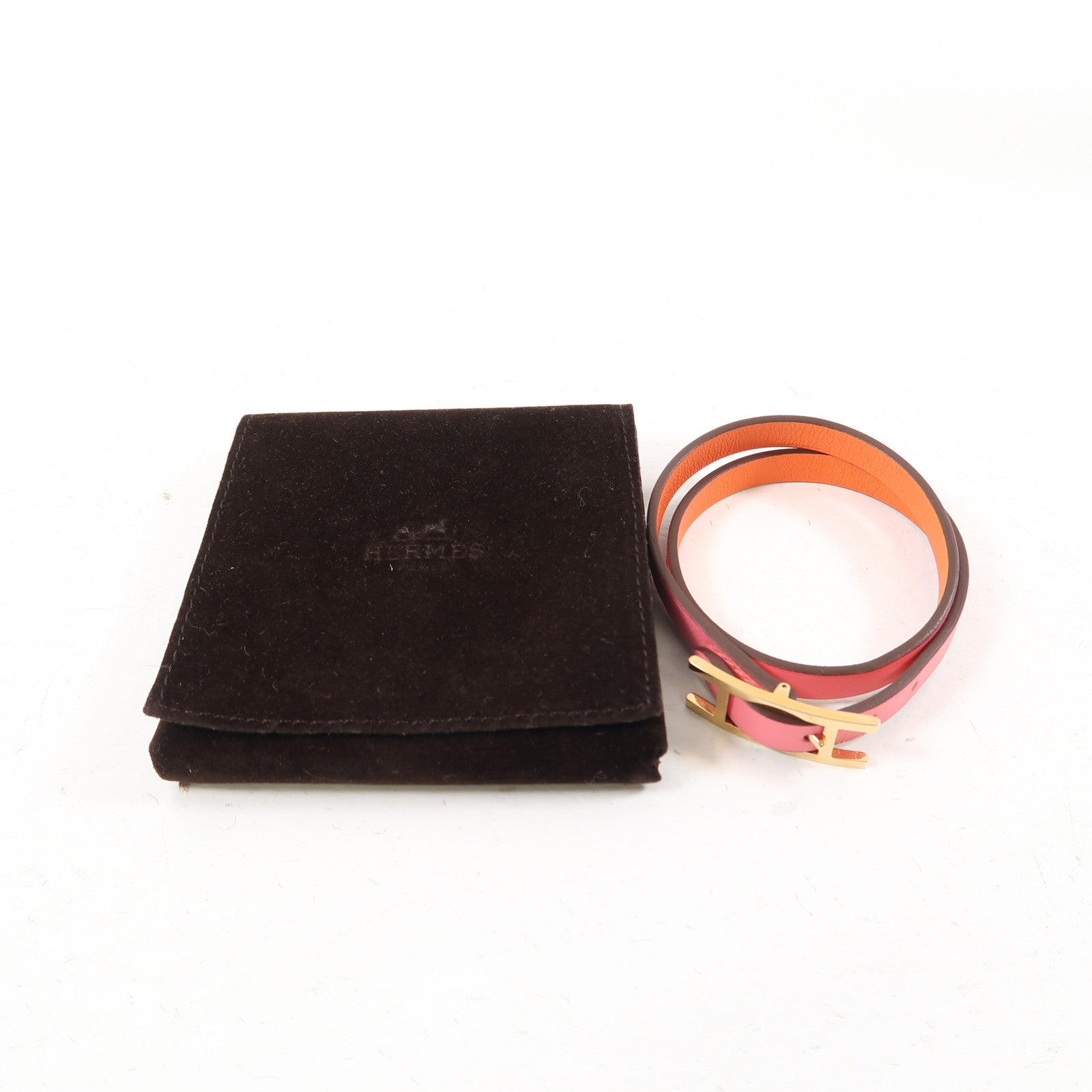 HERMES Swift皮革Hapi Bracelet金扣手鏈粉紅色