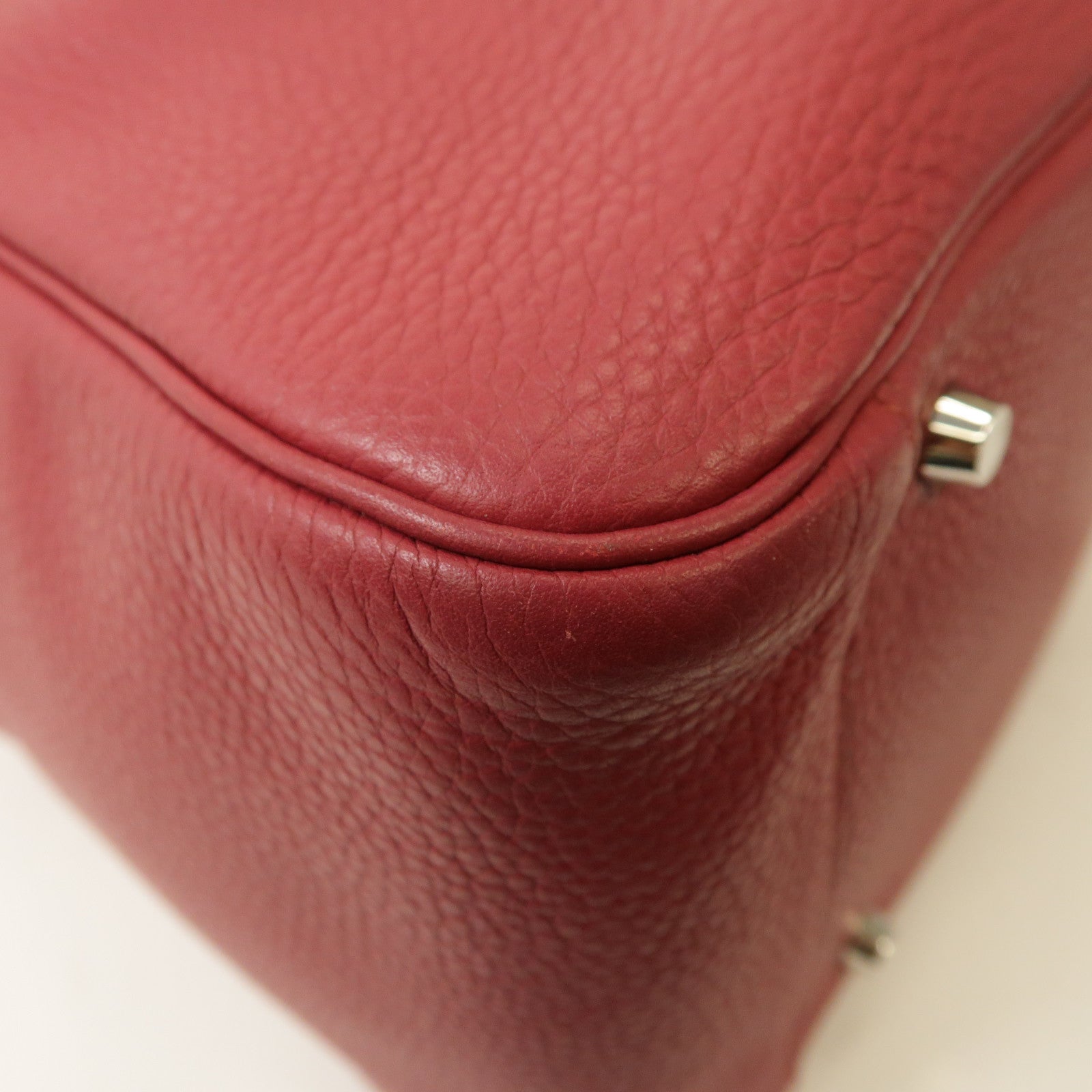 HERMES Clemence皮革Lindy 34銀扣手挽肩背兩用袋Ruby/紅色