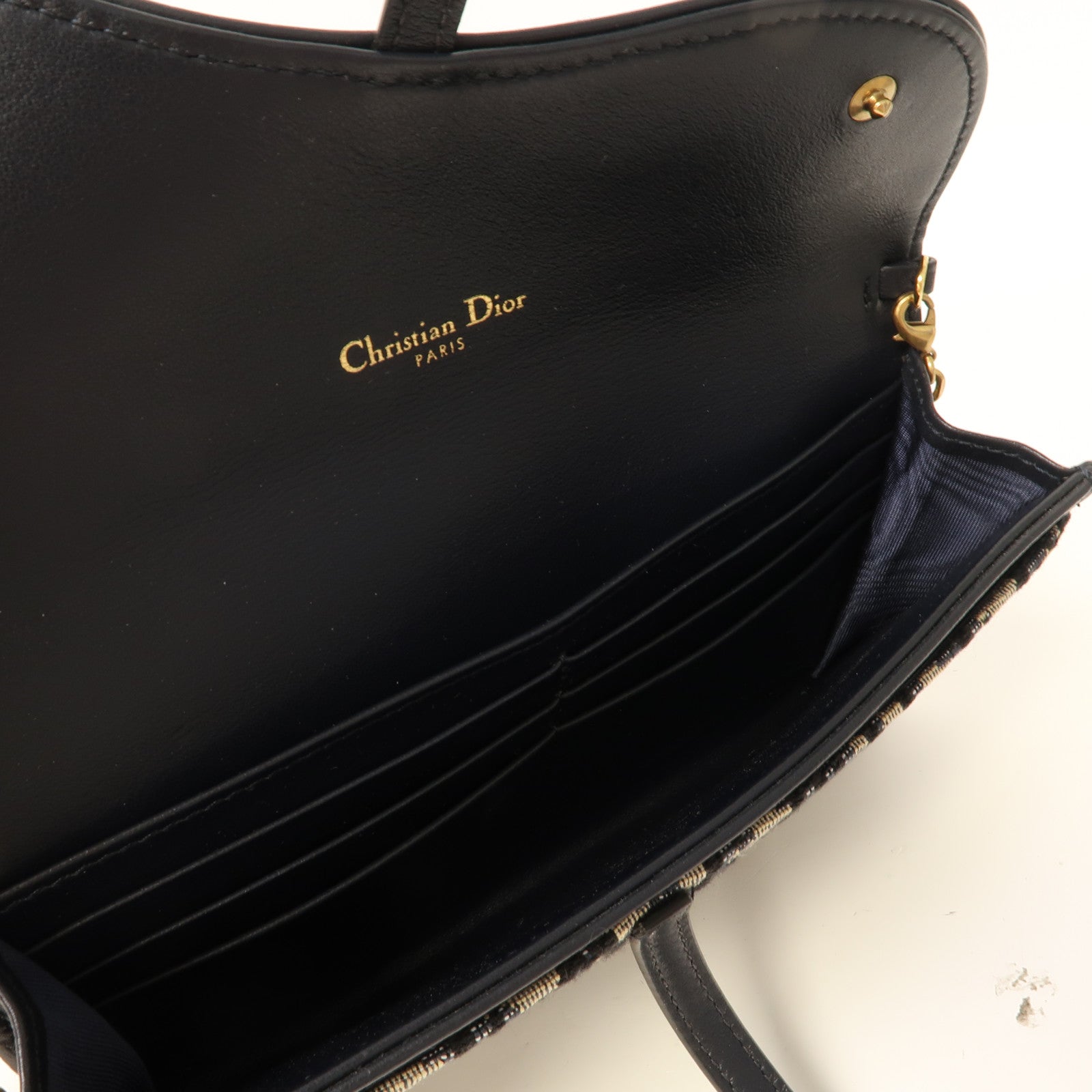 Dior 帆布Shoulder Bag金扣鏈帶肩背袋藍色/米色