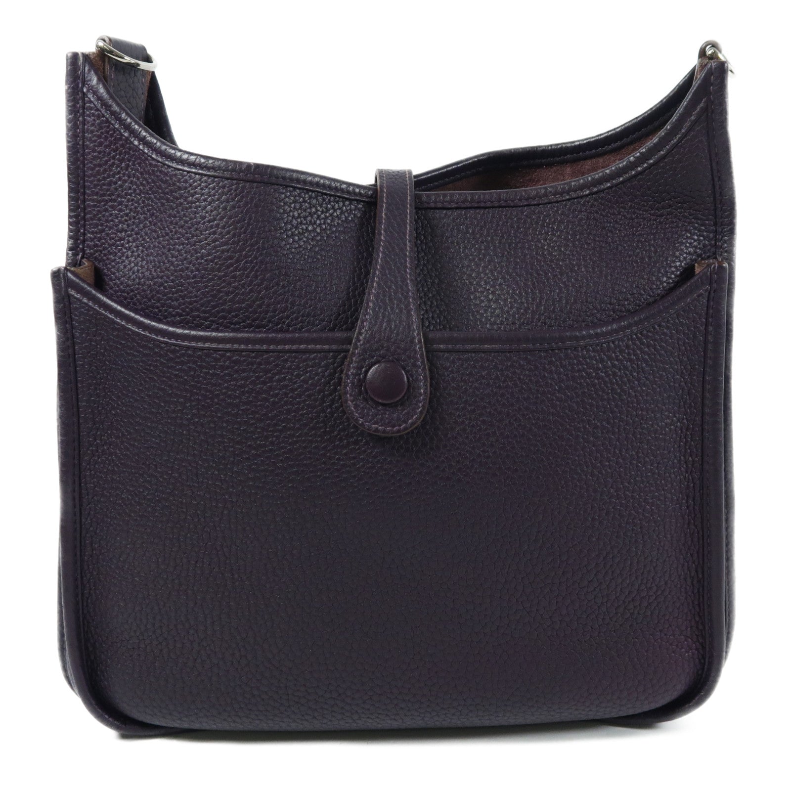 HERMES Clemence皮革Evelyne PM銀扣肩背袋Raisin