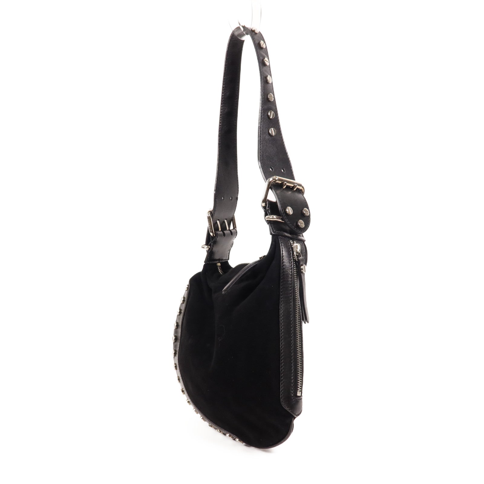 FENDI 麂皮皮革Shoulder Bag銀扣肩背袋