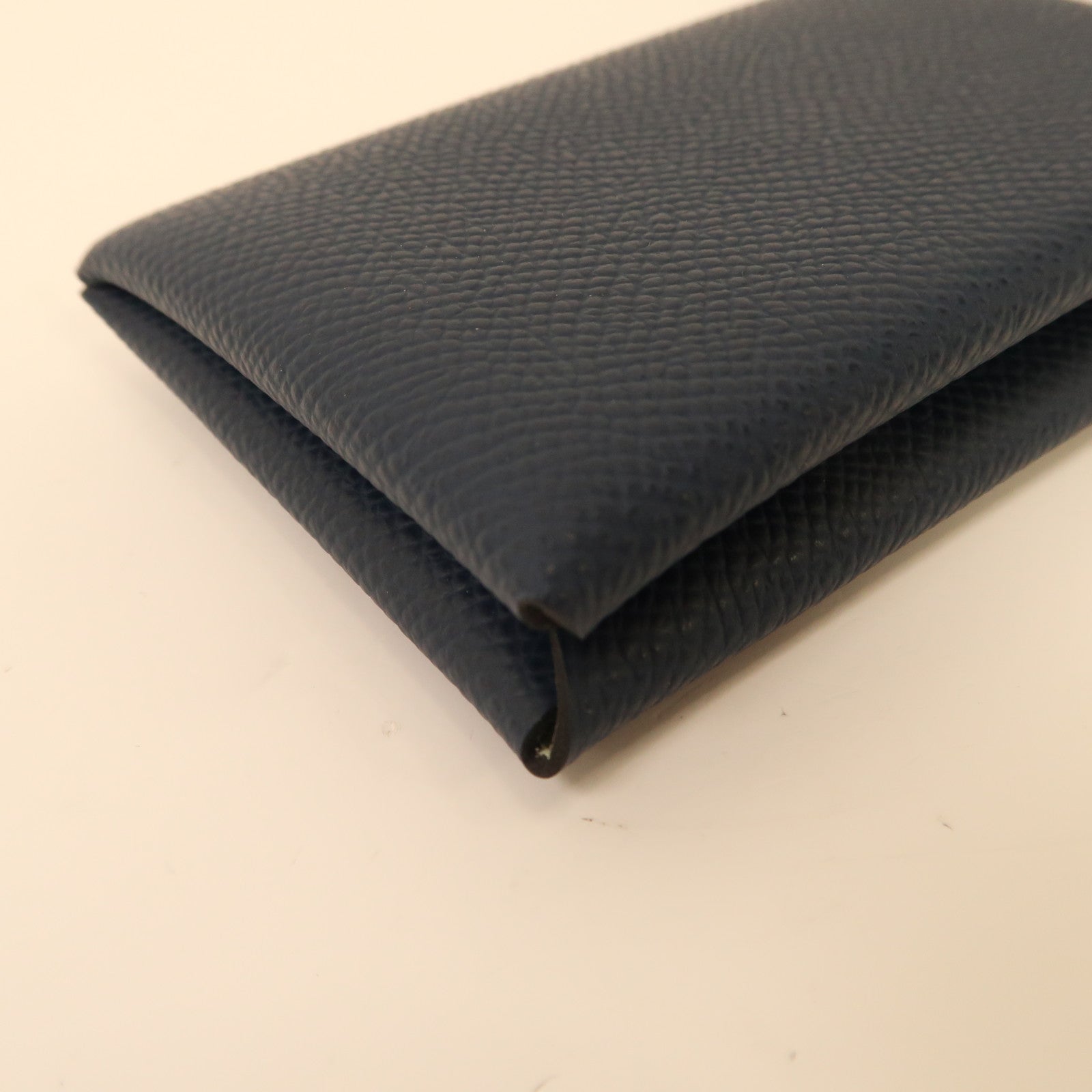 HERMES Epsom皮革Calvi Card Case銀扣卡片套Bleu de Prusse/深藍色