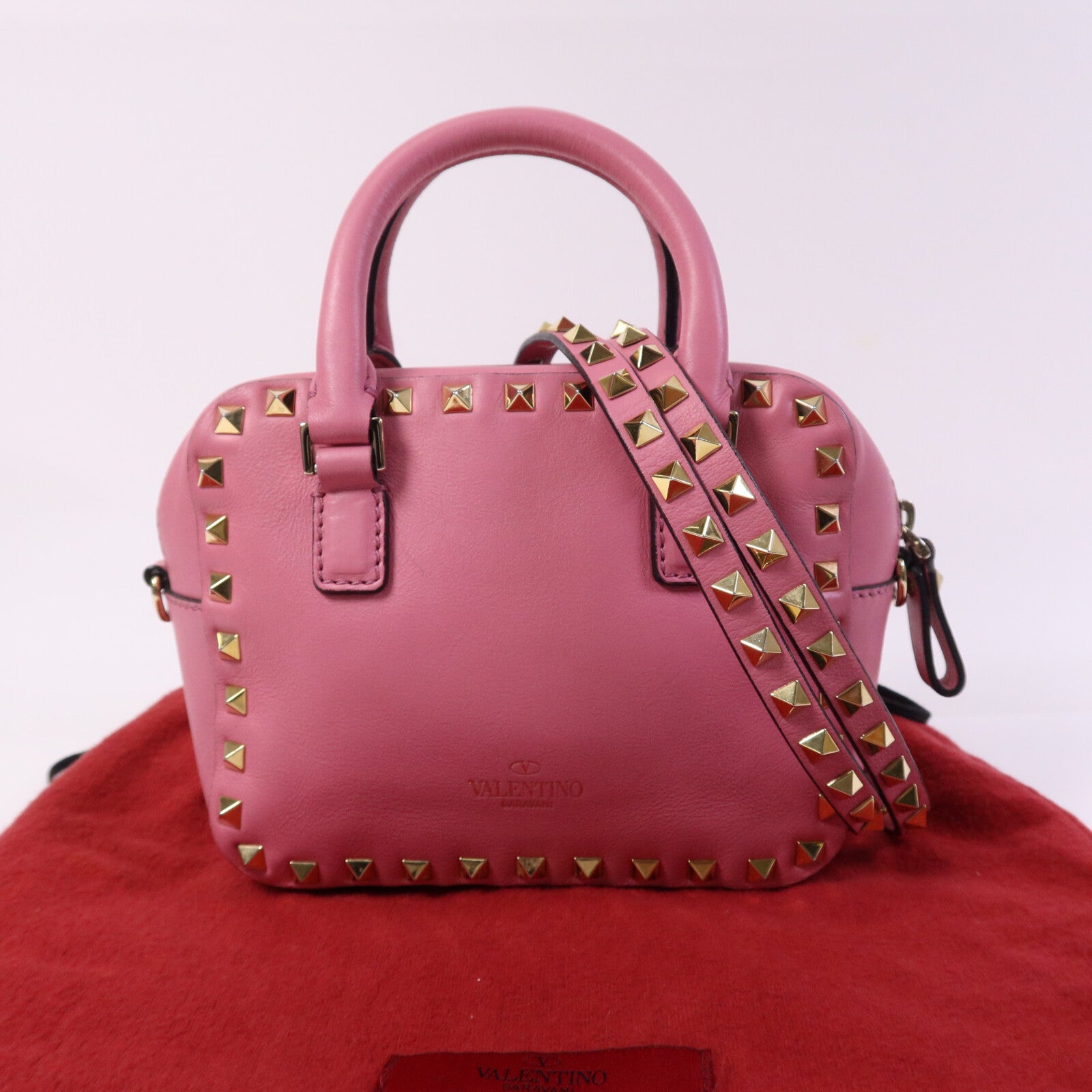 Valentino 【激減優惠】牛皮皮革Rockstud 2Way Bag金扣鏈帶手挽肩背兩用袋
