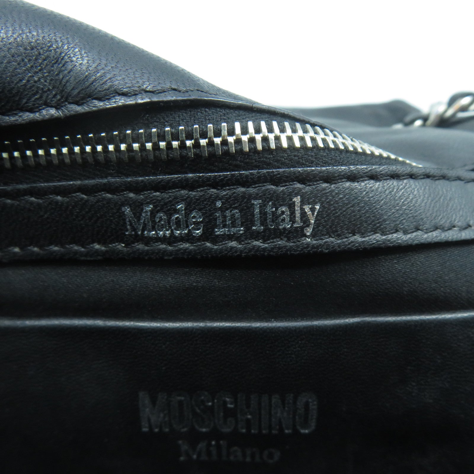MOSCHINO 牛皮皮革Chain Shoulder銀扣鏈帶肩背袋黑色