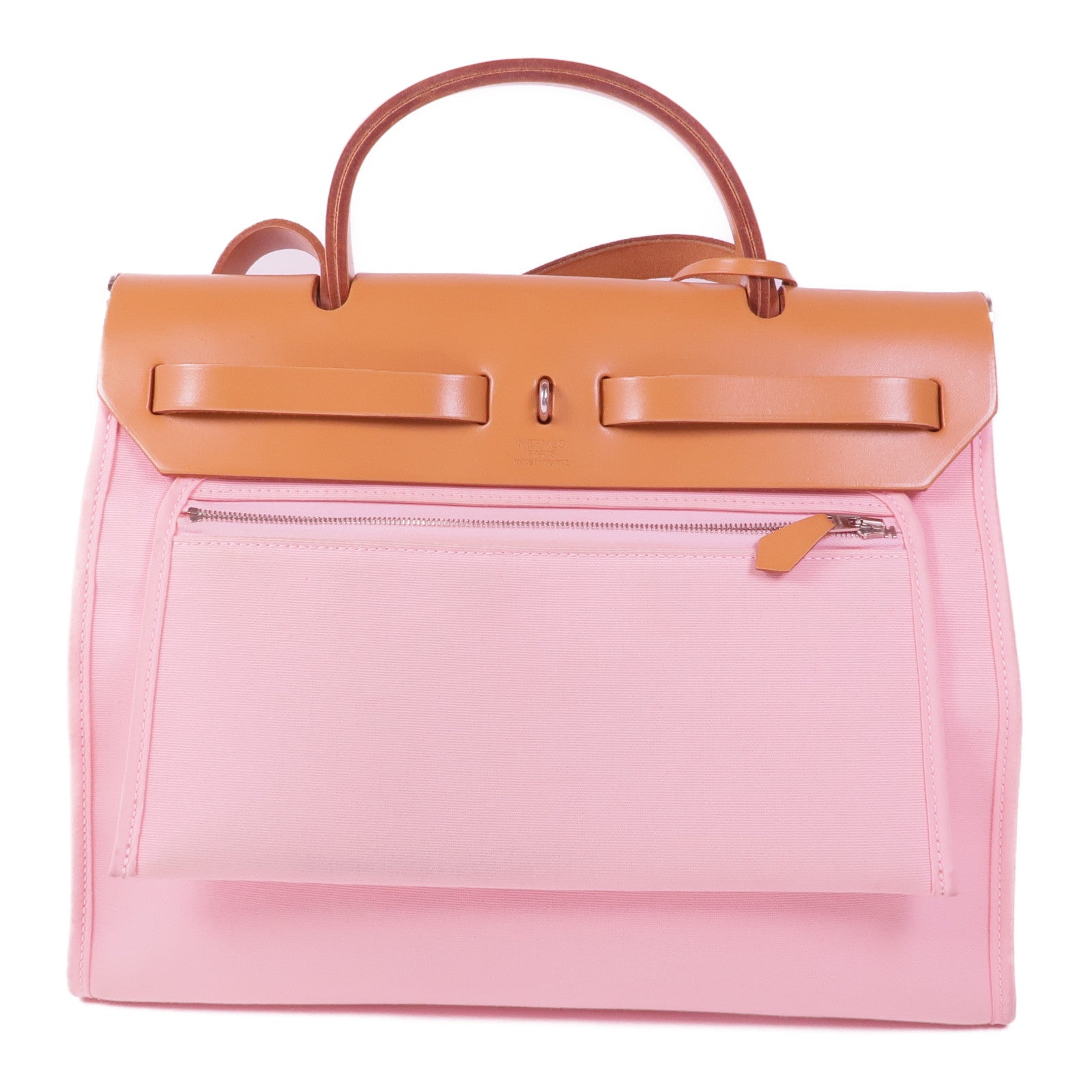 HERMES 帆布Herbag PM銀扣手挽肩背兩用袋Rose Sakura