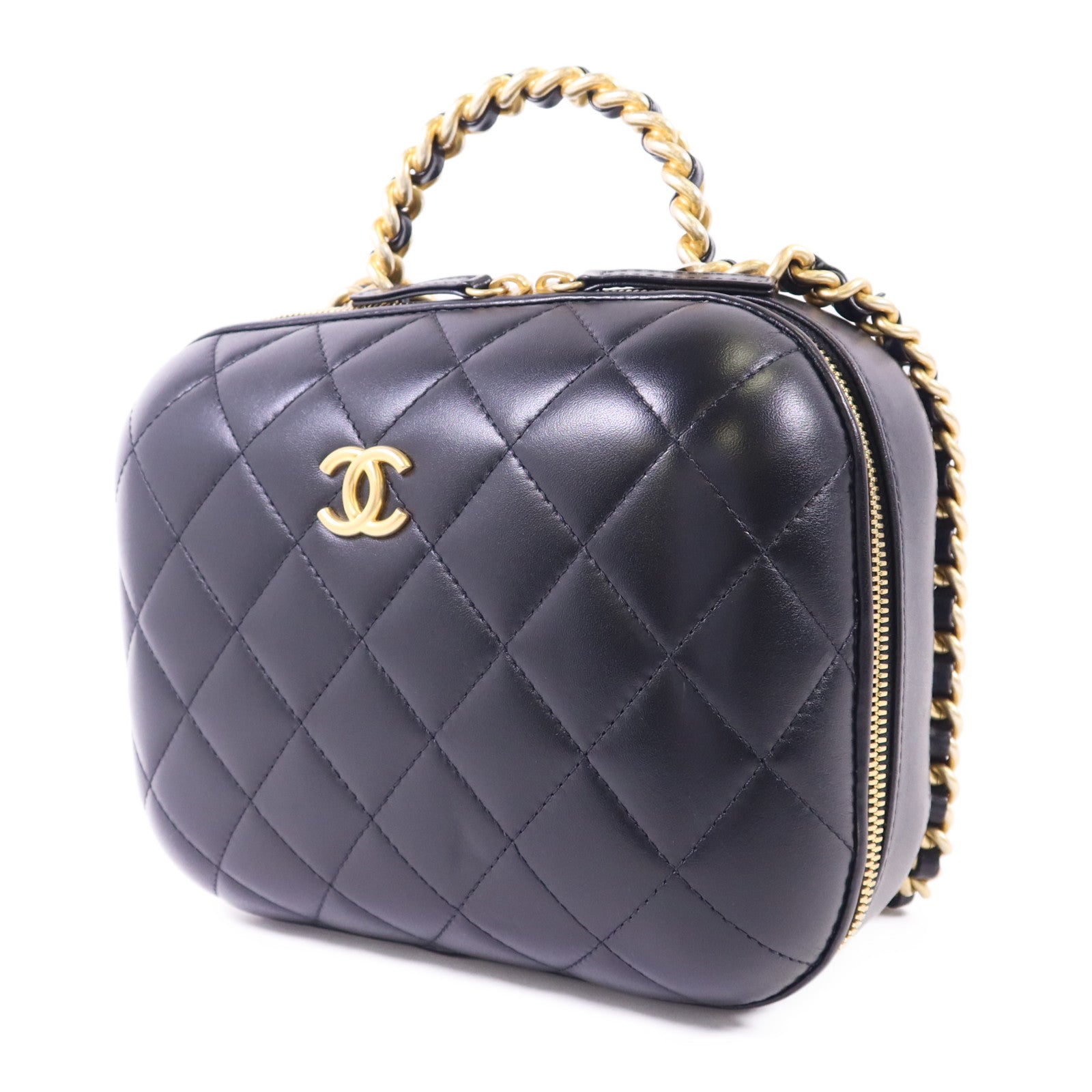 CHANEL 牛皮皮革CC Bubble Top Handle Vanity Case金扣手挽肩背兩用袋
