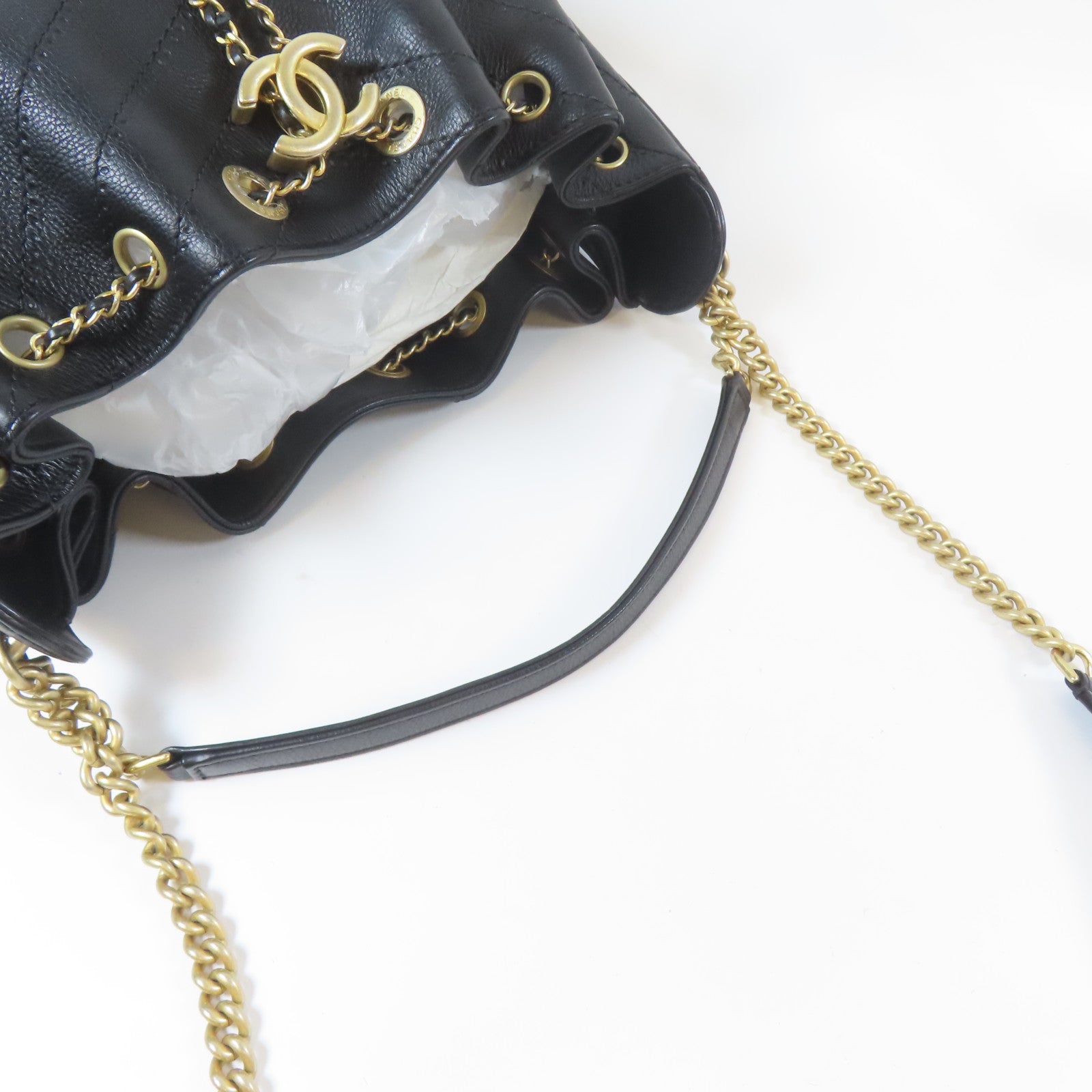 CHANEL 【激減優惠】菱格牛皮皮革2way Shoulder Bag金扣鏈帶手挽肩背兩用袋黑色